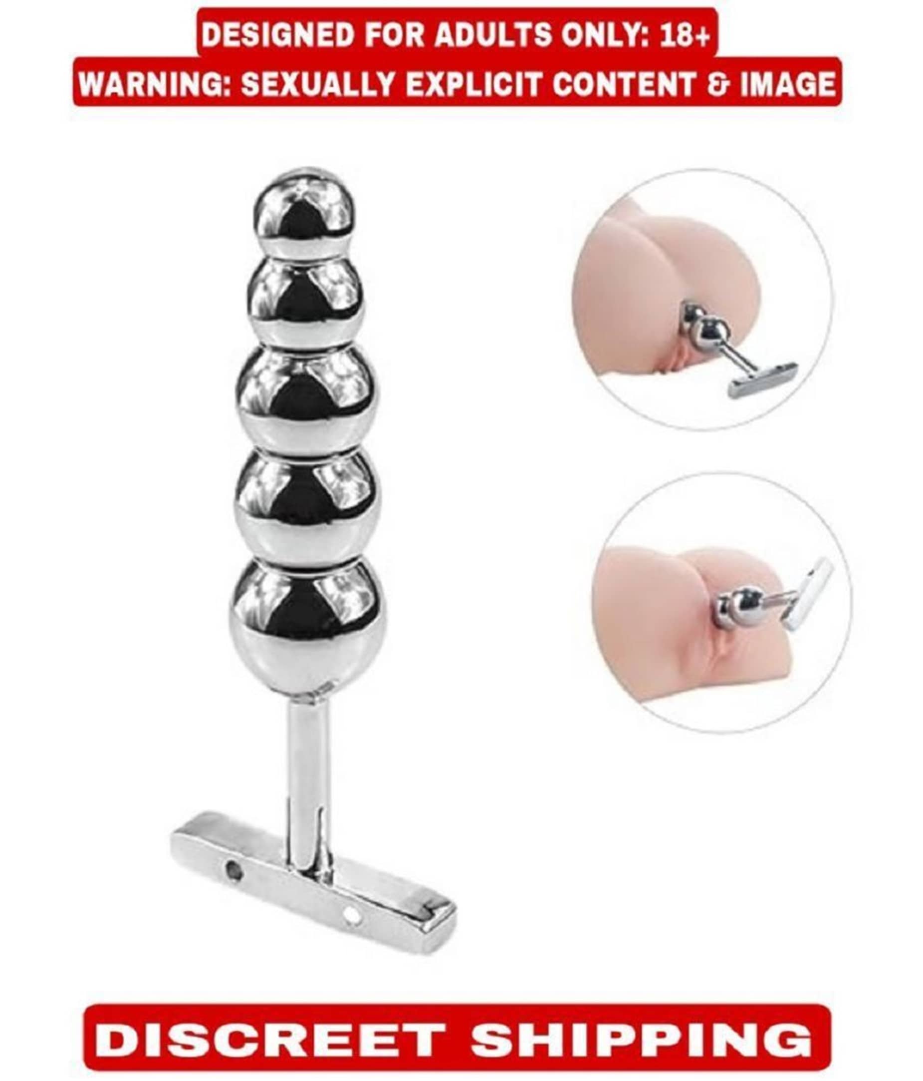 T-Handle Tower Stainless Steel 5 Anal Beads Butt Plug Sex Toy For Men Women