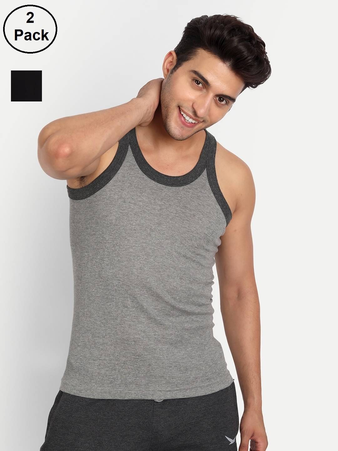     			TT Pack of 2 Cotton Gym Vest For Men ( Black )