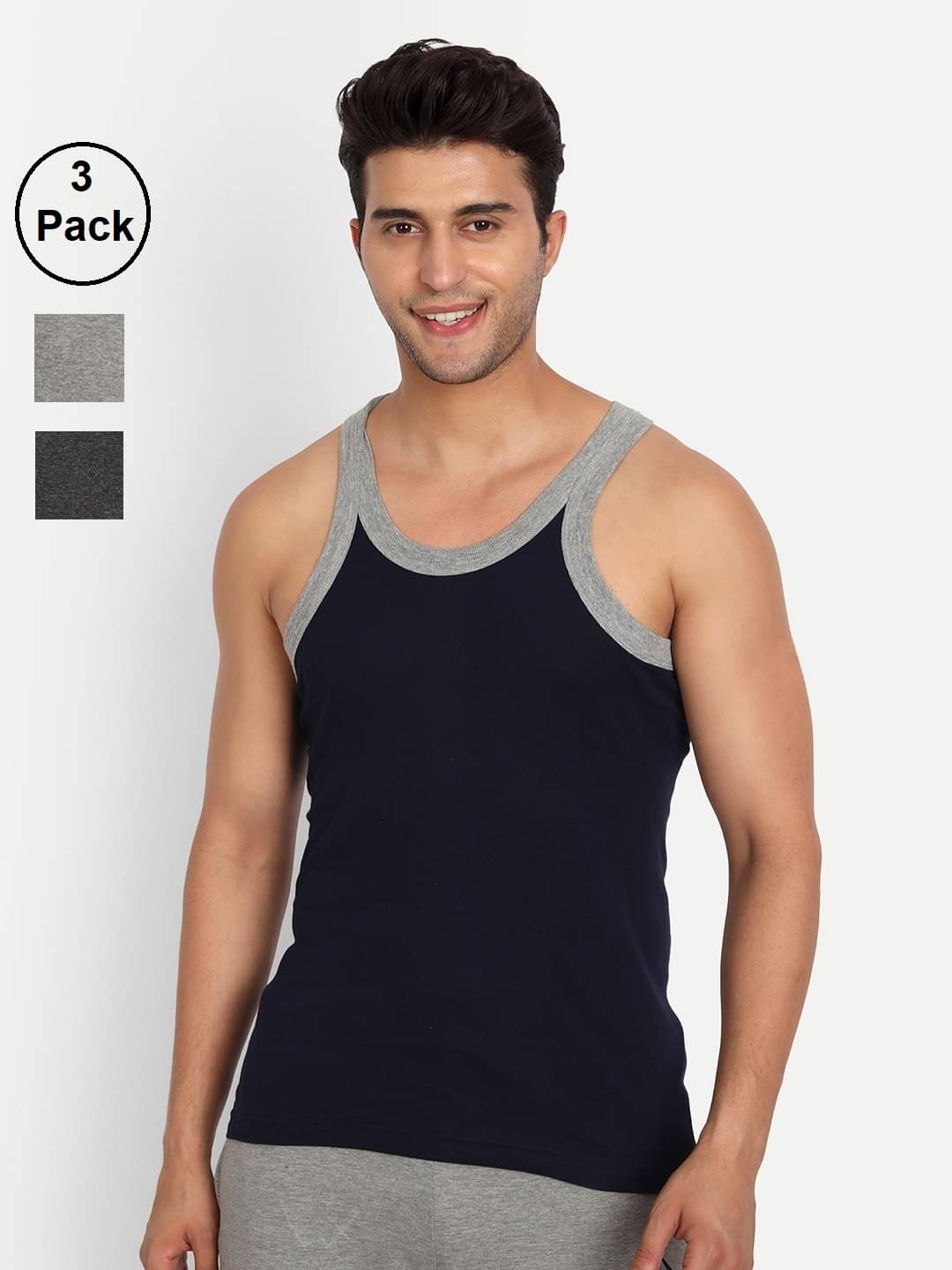 TT Pack of 3 Cotton Gym Vest For Men ( Grey ) TT Pack of 3 Cotton Gym Vest For Men ( Grey )