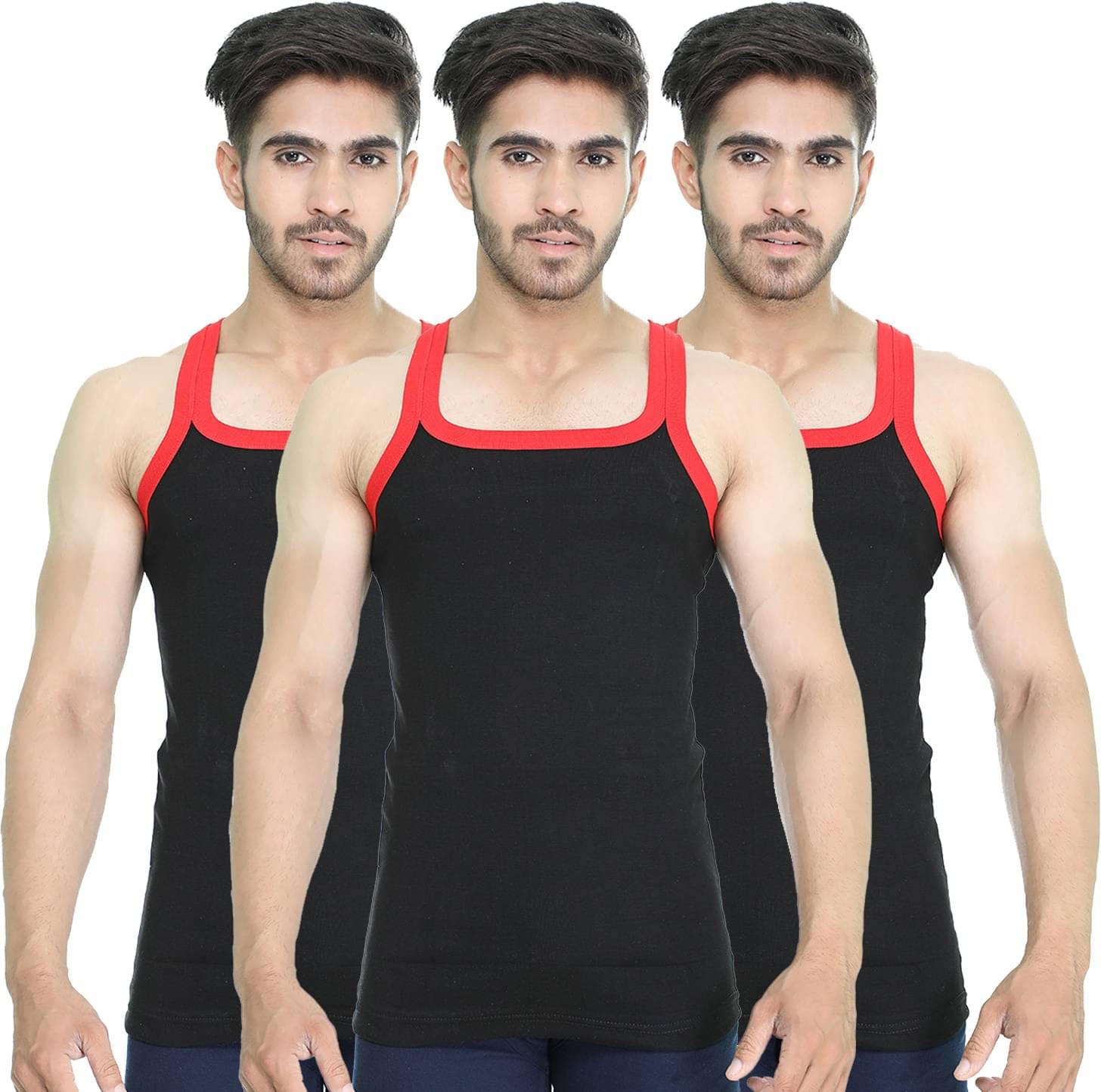 TT Pack of 3 Cotton Gym Vest For Men ( Black ) TT Pack of 3 Cotton Gym Vest For Men ( Black )