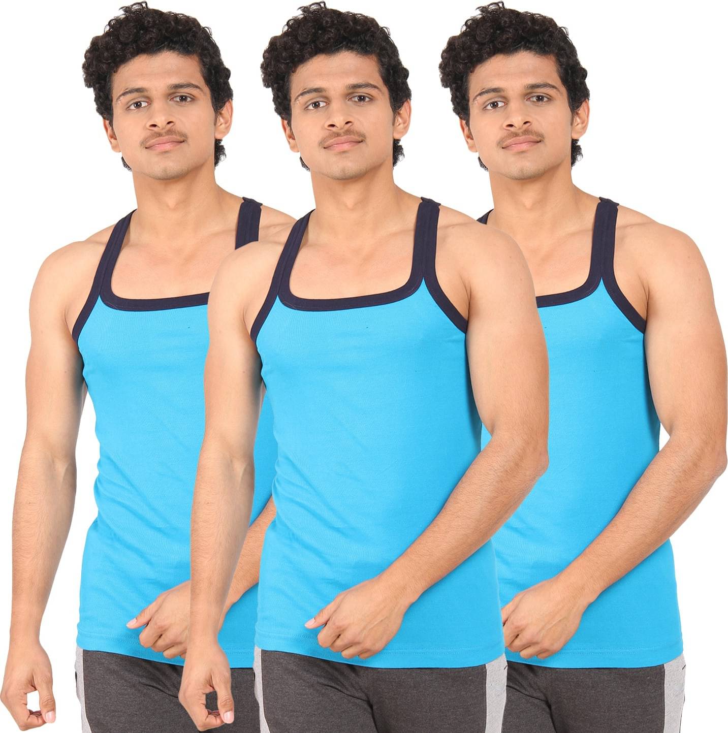 TT Pack of 3 Cotton Gym Vest For Men ( Blue )     			TT Pack of 3 Cotton Gym Vest For Men ( Blue )