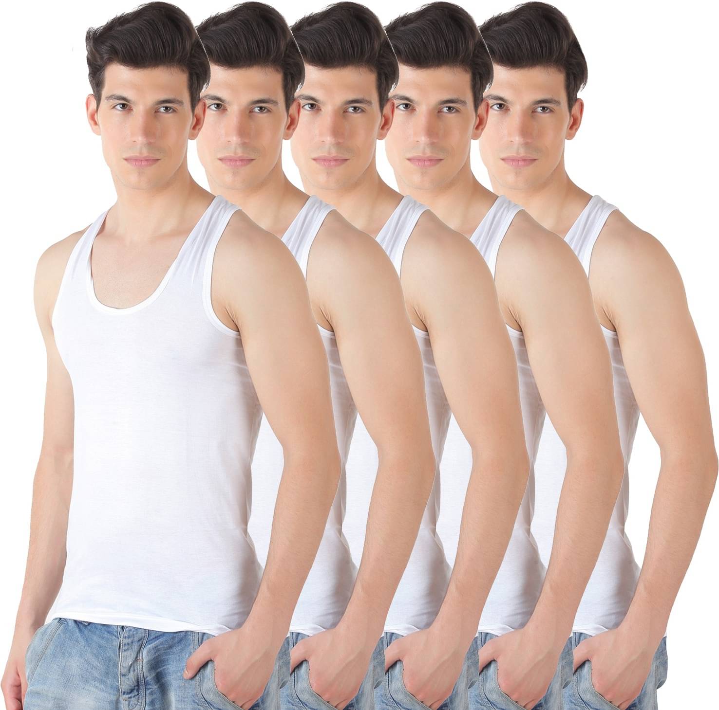 TT Pack of 5 Cotton Basic Vest For Men ( White ) TT Pack of 5 Cotton Basic Vest For Men ( White )