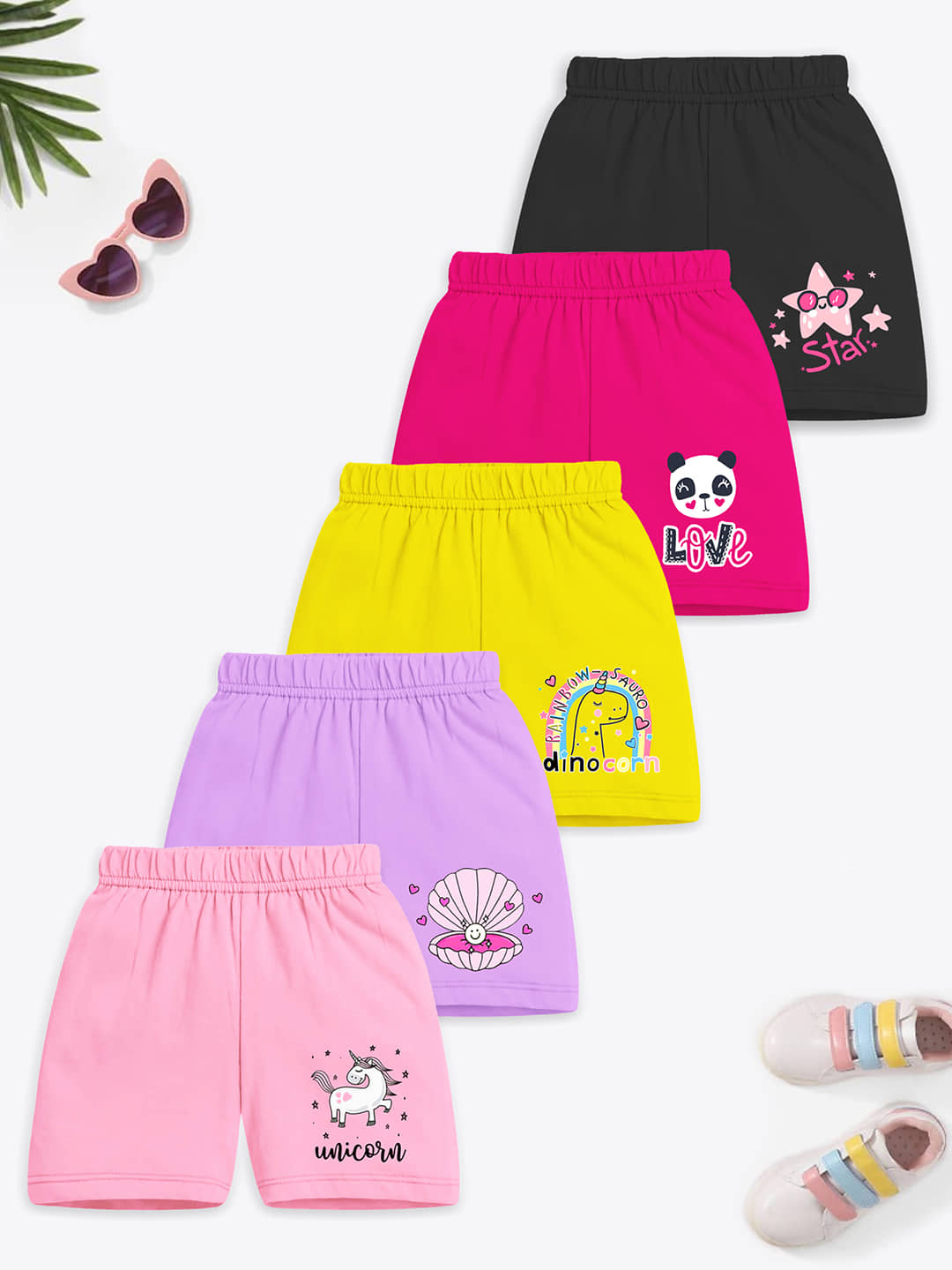 Trampoline Pack of 5 Girls Cotton Blend Shorts ( Multicolor ) - Shorts | Buy online on ZillyBuy