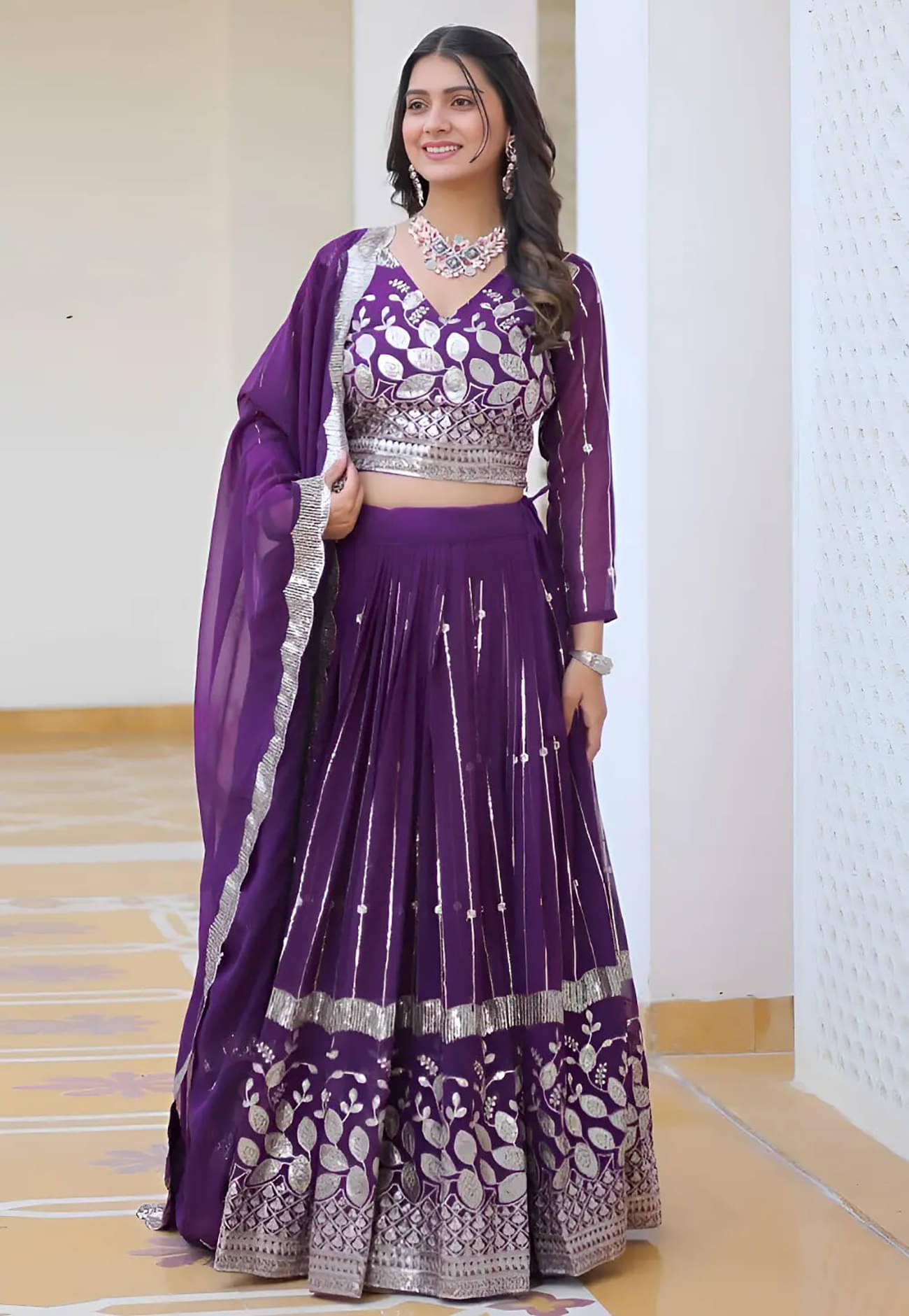 Trijal Fab Purple Georgette Circular Stitched Lehenga Single Trijal Fab Purple Georgette Circular Stitched Lehenga Single