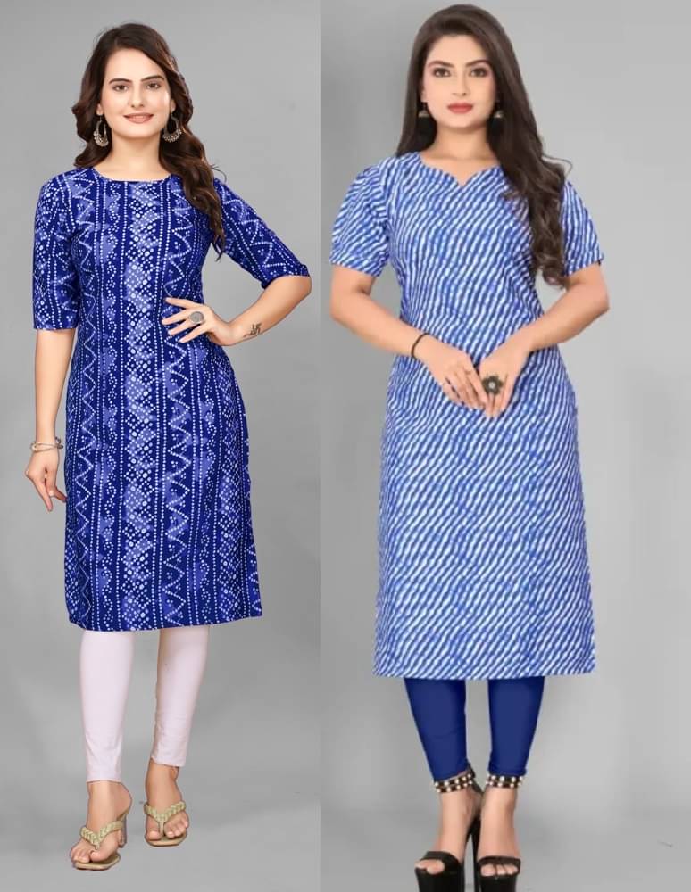 VACHHARAJ GROUP Pack of 2 Crepe Printed Straight Women's Kurti - ( Blue,Light Blue ) VACHHARAJ GROUP Pack of 2 Crepe Printed Straight Women's Kurti - ( Blue,Light Blue )