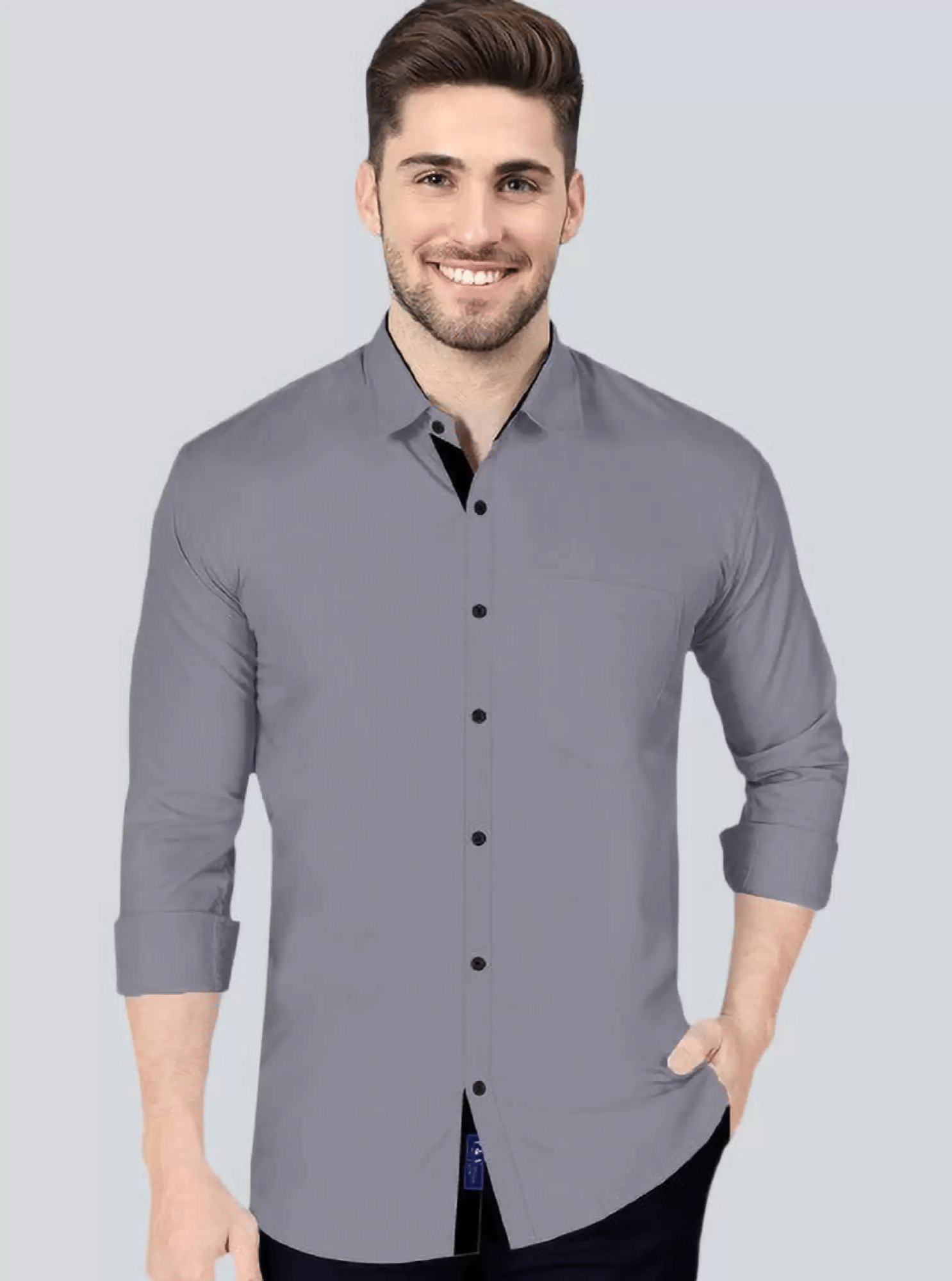 VERTUSY Cotton Blend Regular Fit Solids Full Sleeves Men's Casual Shirt - Grey ( Pack of 1 ) VERTUSY Cotton Blend Regular Fit Solids Full Sleeves Men's Casual Shirt - Grey ( Pack of 1 )