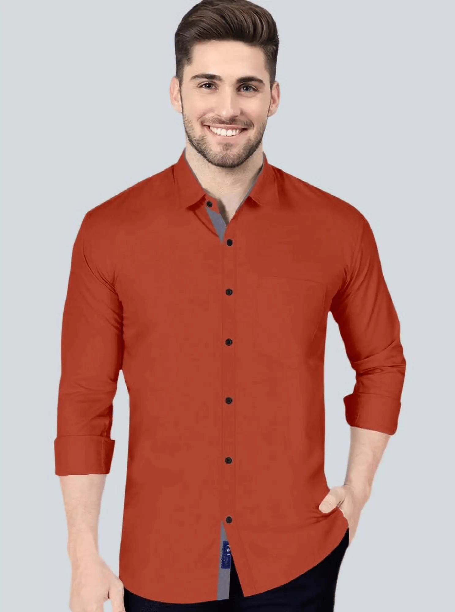 VERTUSY Cotton Blend Regular Fit Solids Full Sleeves Men's Casual Shirt - Orange ( Pack of 1 ) VERTUSY Cotton Blend Regular Fit Solids Full Sleeves Men's Casual Shirt - Orange ( Pack of 1 )