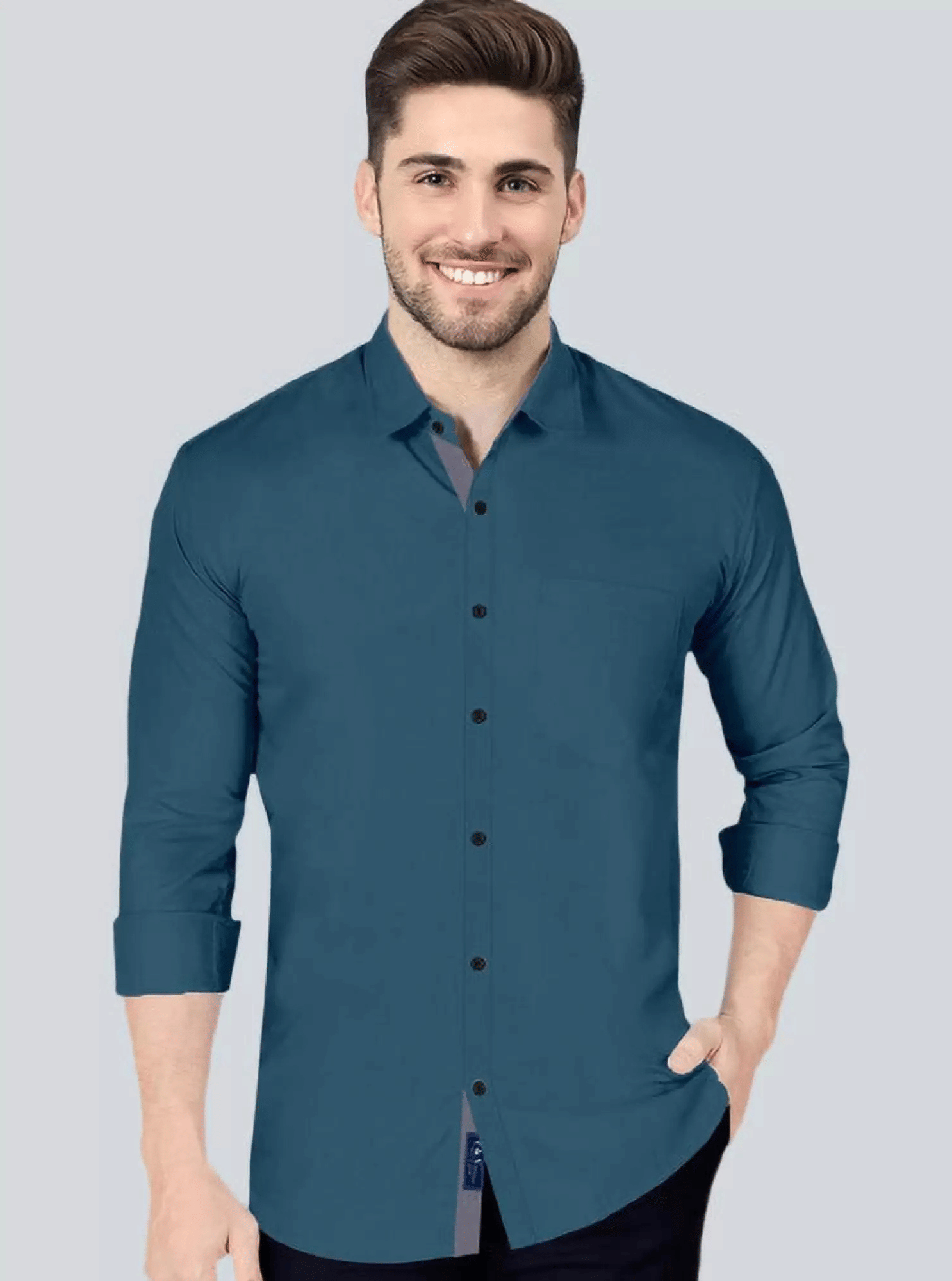     			VERTUSY Cotton Blend Regular Fit Solids Full Sleeves Men's Casual Shirt - Teal ( Pack of 1 )