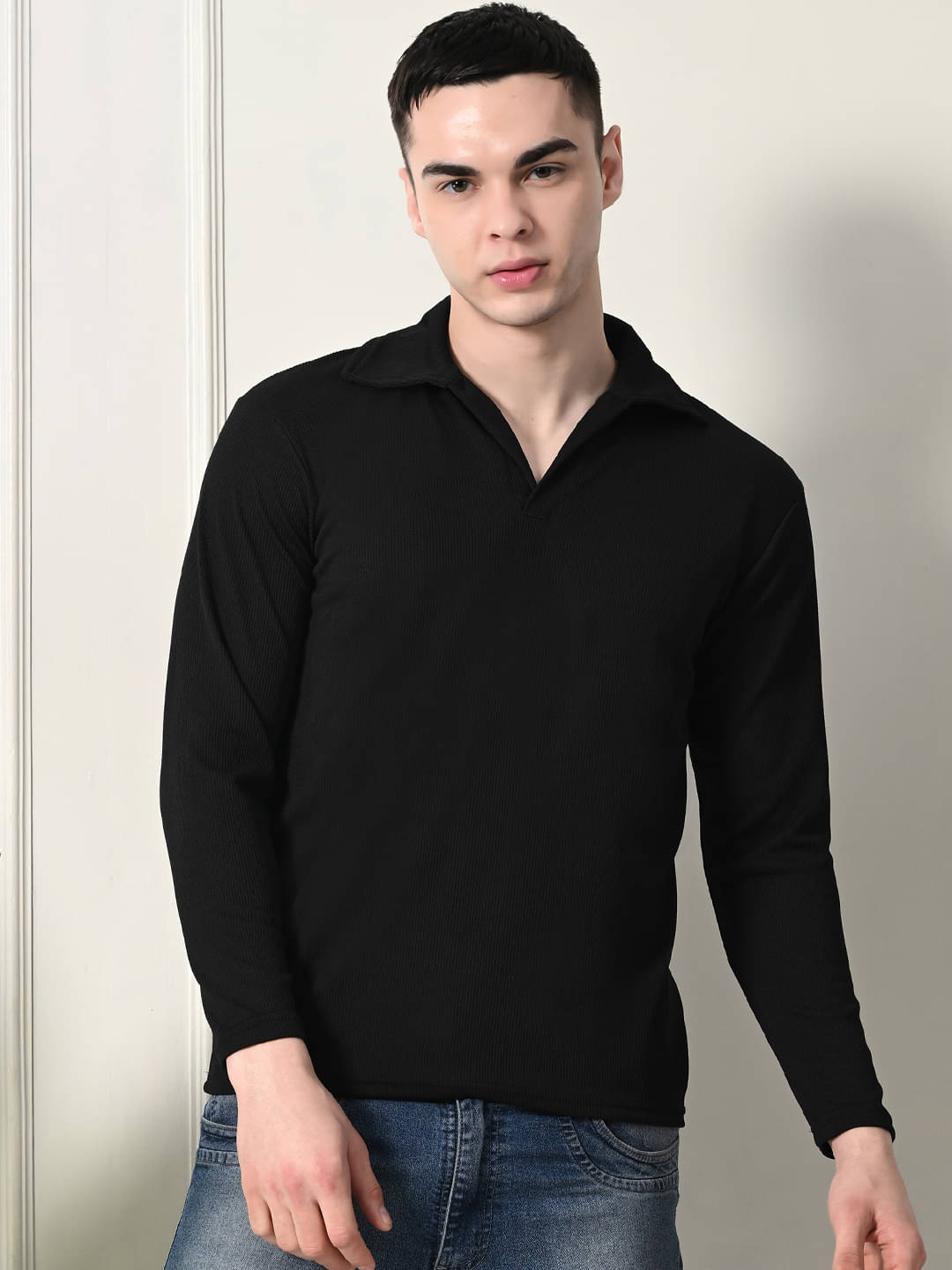     			VIOUR Pack of 1 Polyester Slim Fit Solid Full Sleeves Men's Polo T Shirt ( Black )