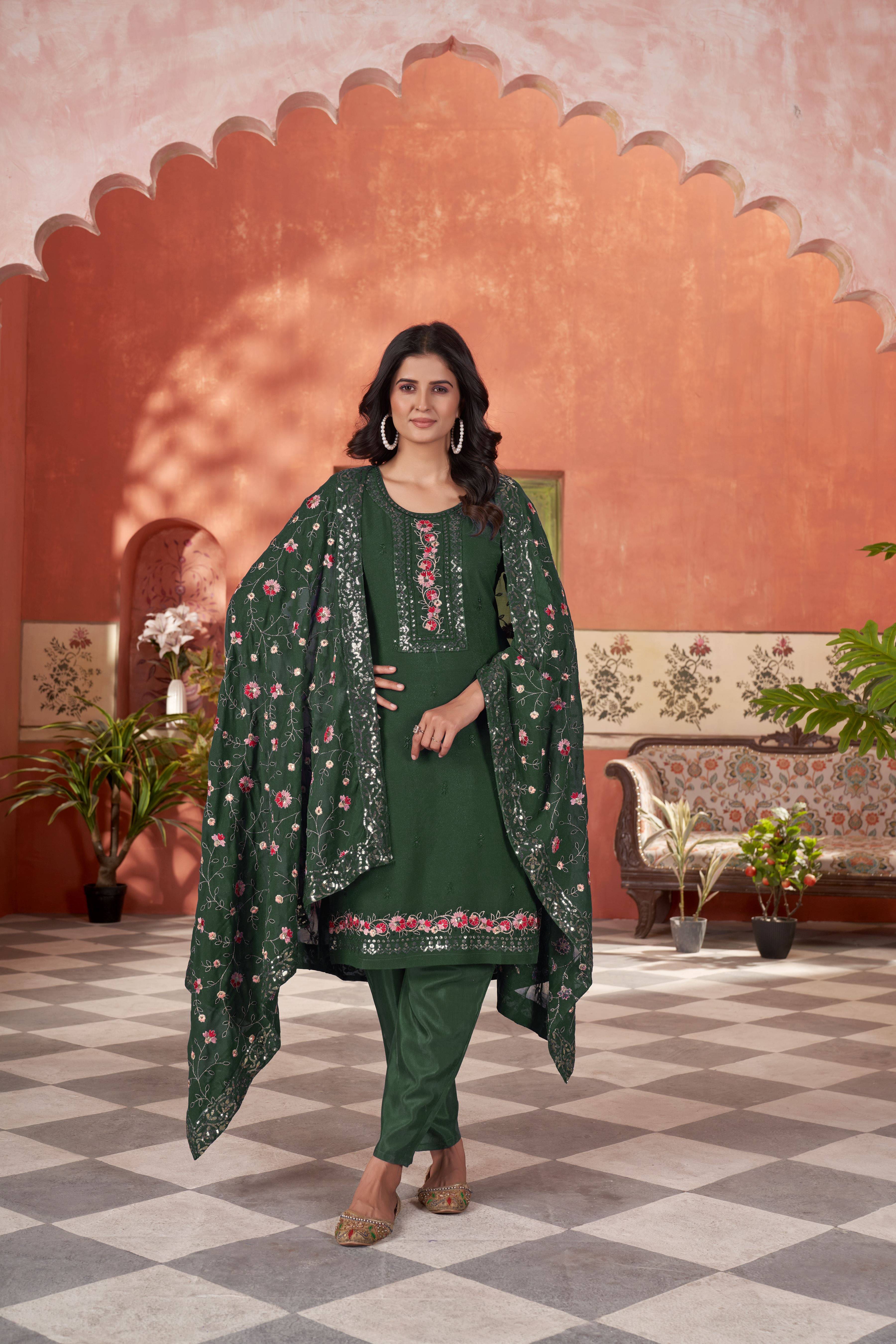 Varni Fabrics Georgette Embroidered Kurti With Pants Women's Stitched Salwar Suit - Mint Green ( Pack of 1 ) Varni Fabrics Georgette Embroidered Kurti With Pants Women's Stitched Salwar Suit - Mint Green ( Pack of 1 )