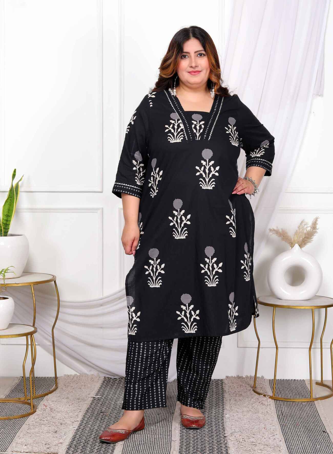 miravan Cotton Printed Kurti With Palazzo Women's Stitched Salwar Suit - Black ( Pack of 1 ) miravan Cotton Printed Kurti With Palazzo Women's Stitched Salwar Suit - Black ( Pack of 1 )