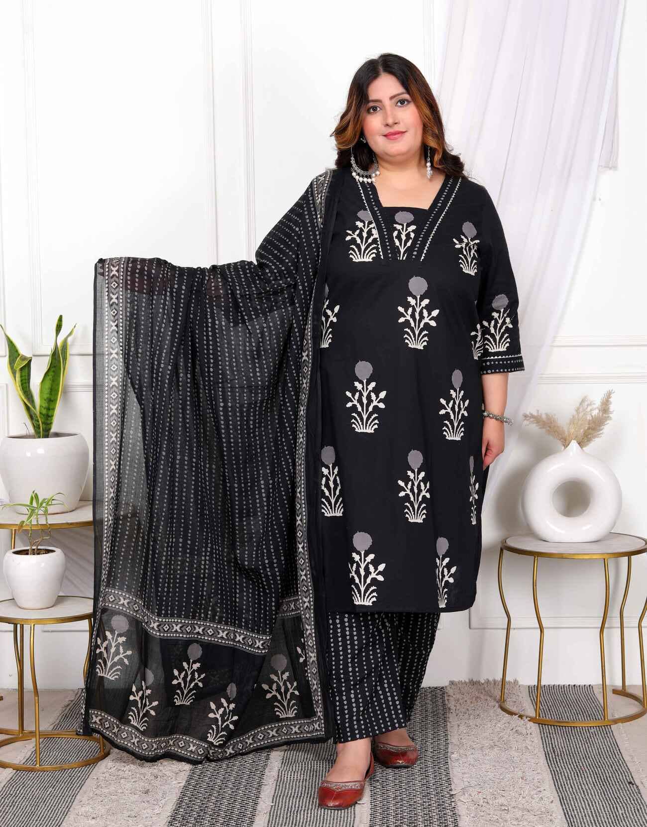 miravan Cotton Printed Kurti With Pants Women's Stitched Salwar Suit - Black ( Pack of 1 )