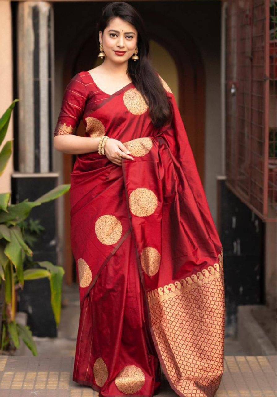     			roop lavanya Kanjivaram Silk Woven Saree With Unstitched Blouse Piece ( Red )
