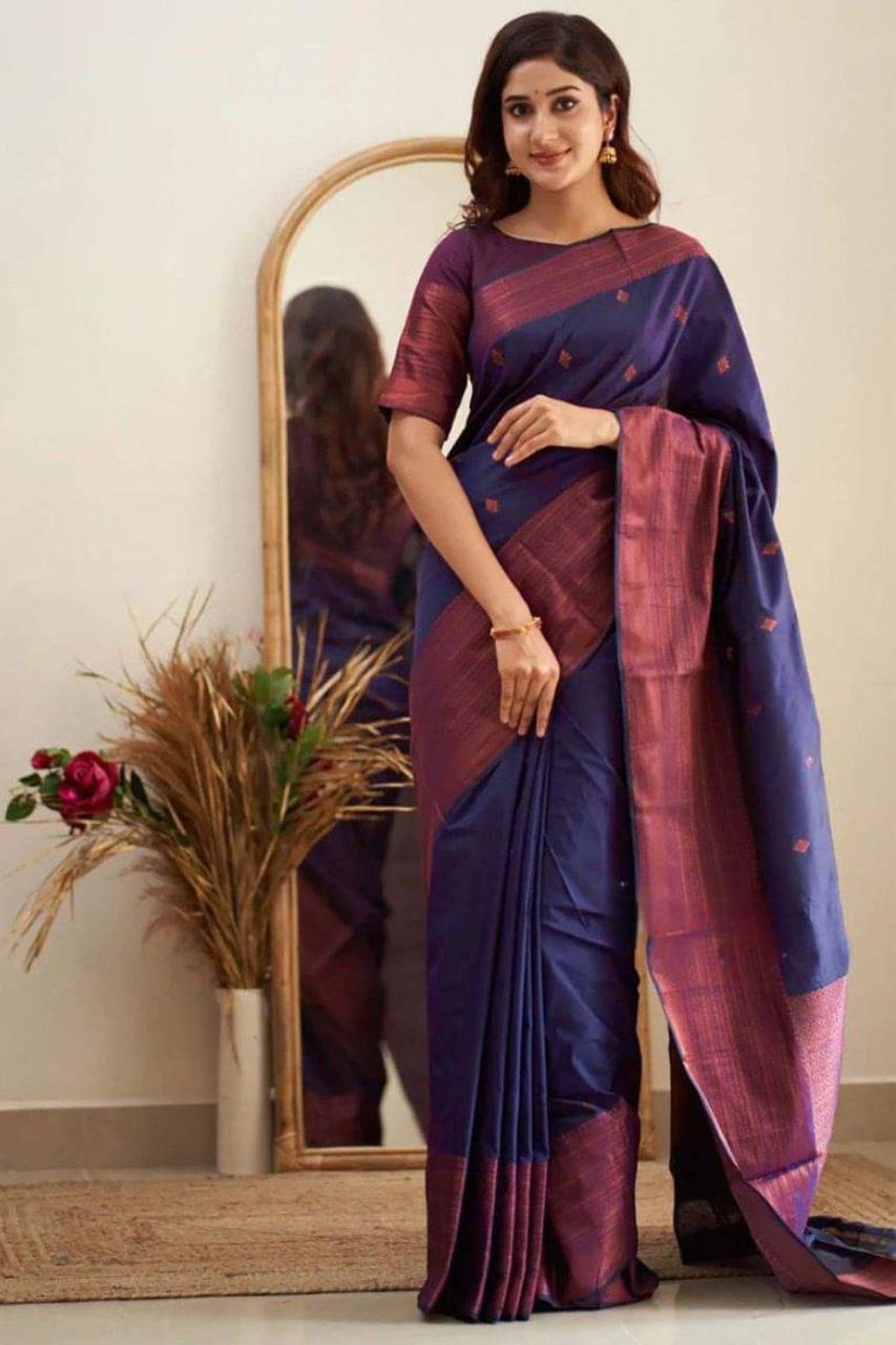     			roop lavanya Kanjivaram Silk Woven Saree With Unstitched Blouse Piece ( Navy Blue )