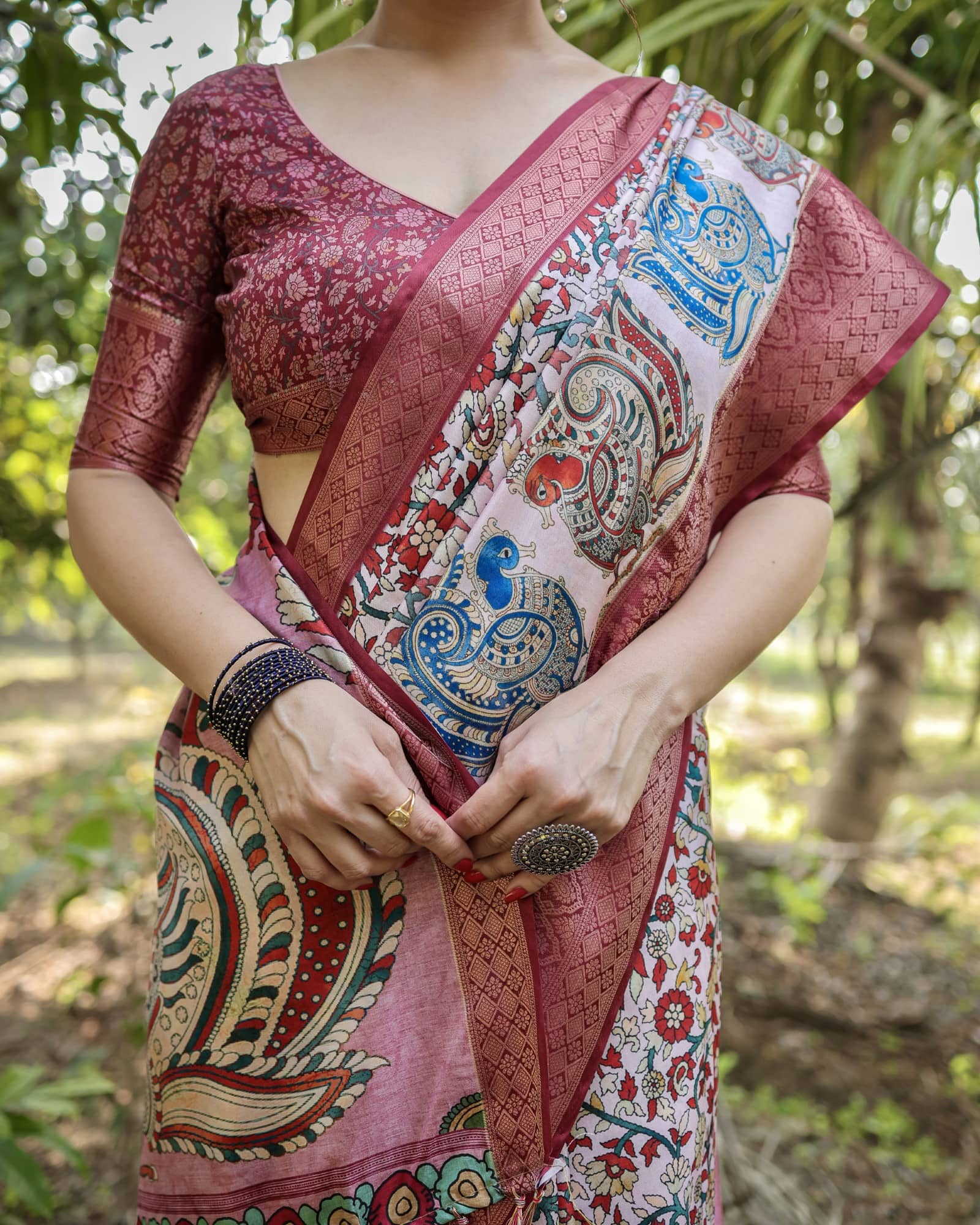 Almaari Fashion Cotton Silk Printed Saree With Unstitched Blouse Piece ( Pink ) - Sarees | Buy online on ZillyBuy