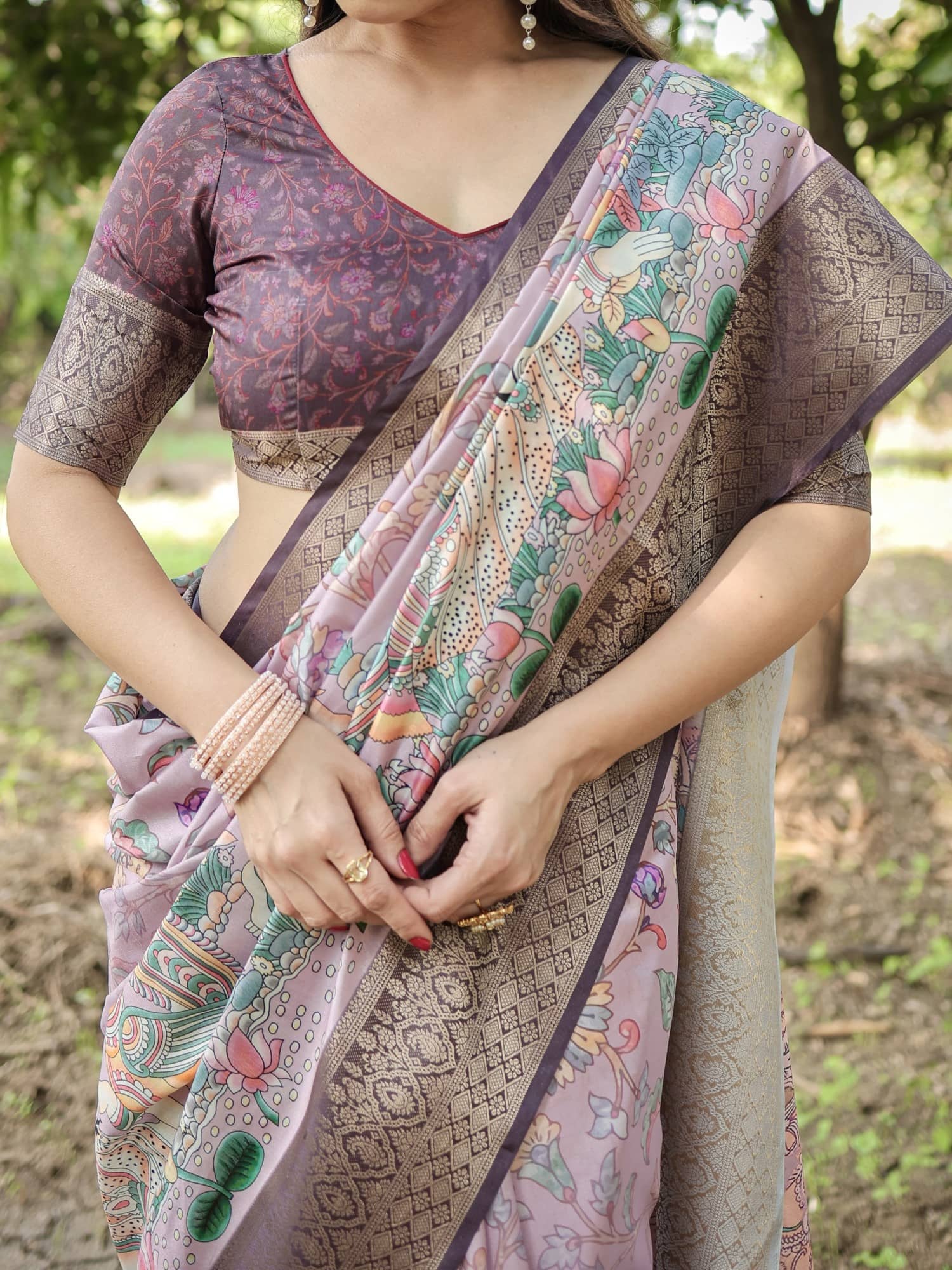Almaari Fashion Cotton Silk Printed Saree With Unstitched Blouse Piece ( Pink ) - Sarees | Buy online on ZillyBuy
