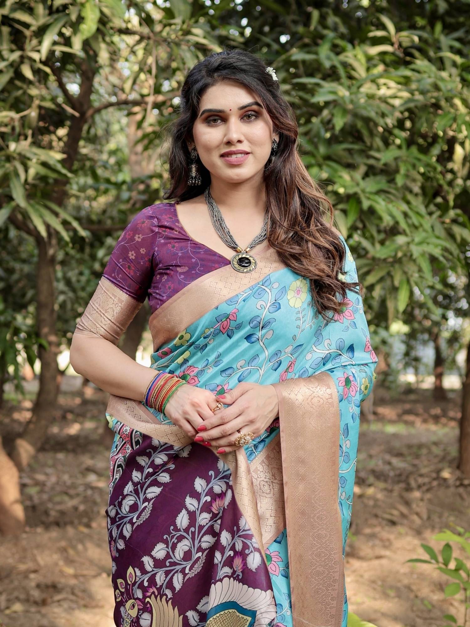     			Almaari Fashion Cotton Silk Printed Saree With Unstitched Blouse Piece ( Blue )