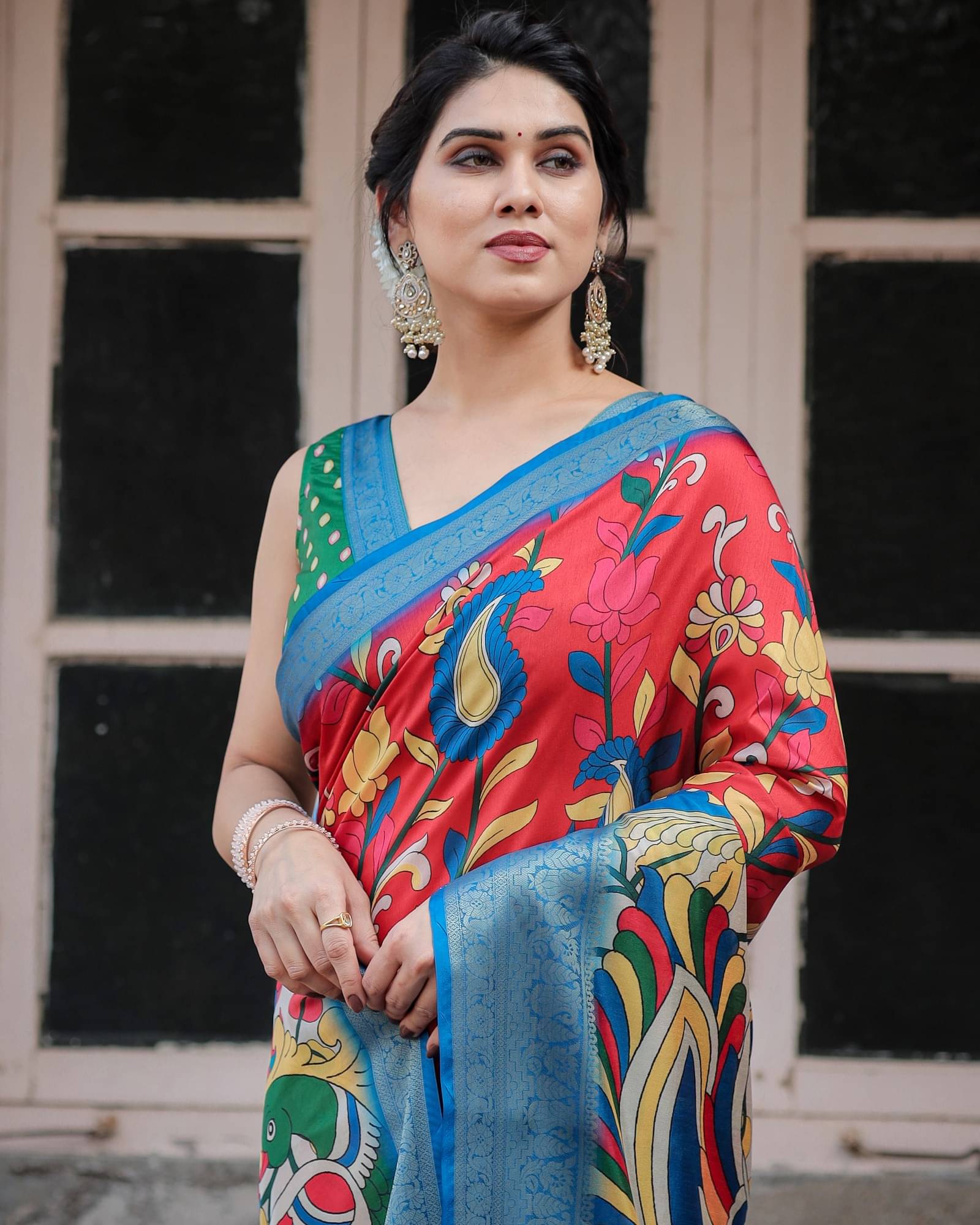     			Almaari Fashion Cotton Silk Printed Saree With Unstitched Blouse Piece ( Red )