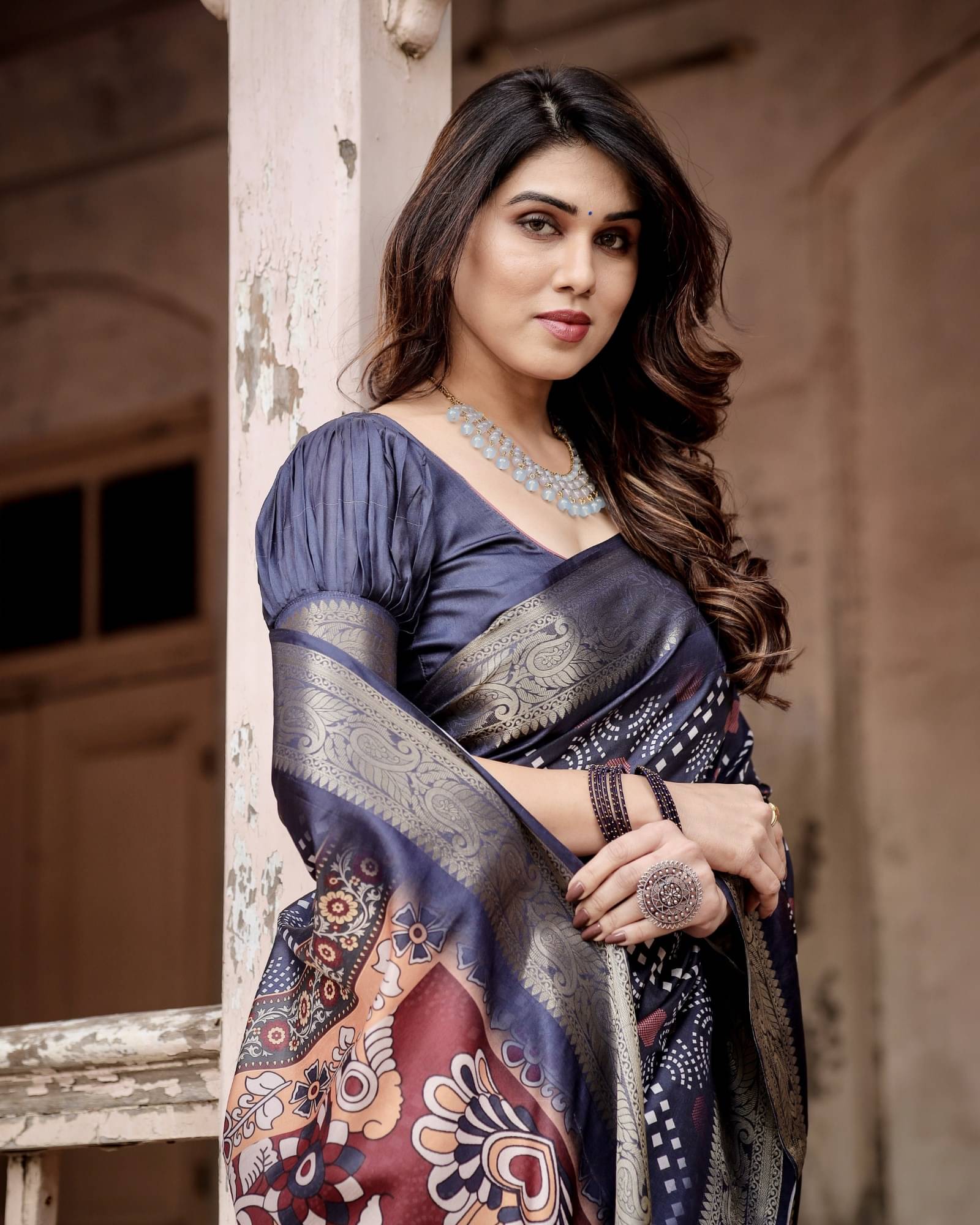     			Almaari Fashion Cotton Silk Printed Saree With Unstitched Blouse Piece ( Blue )