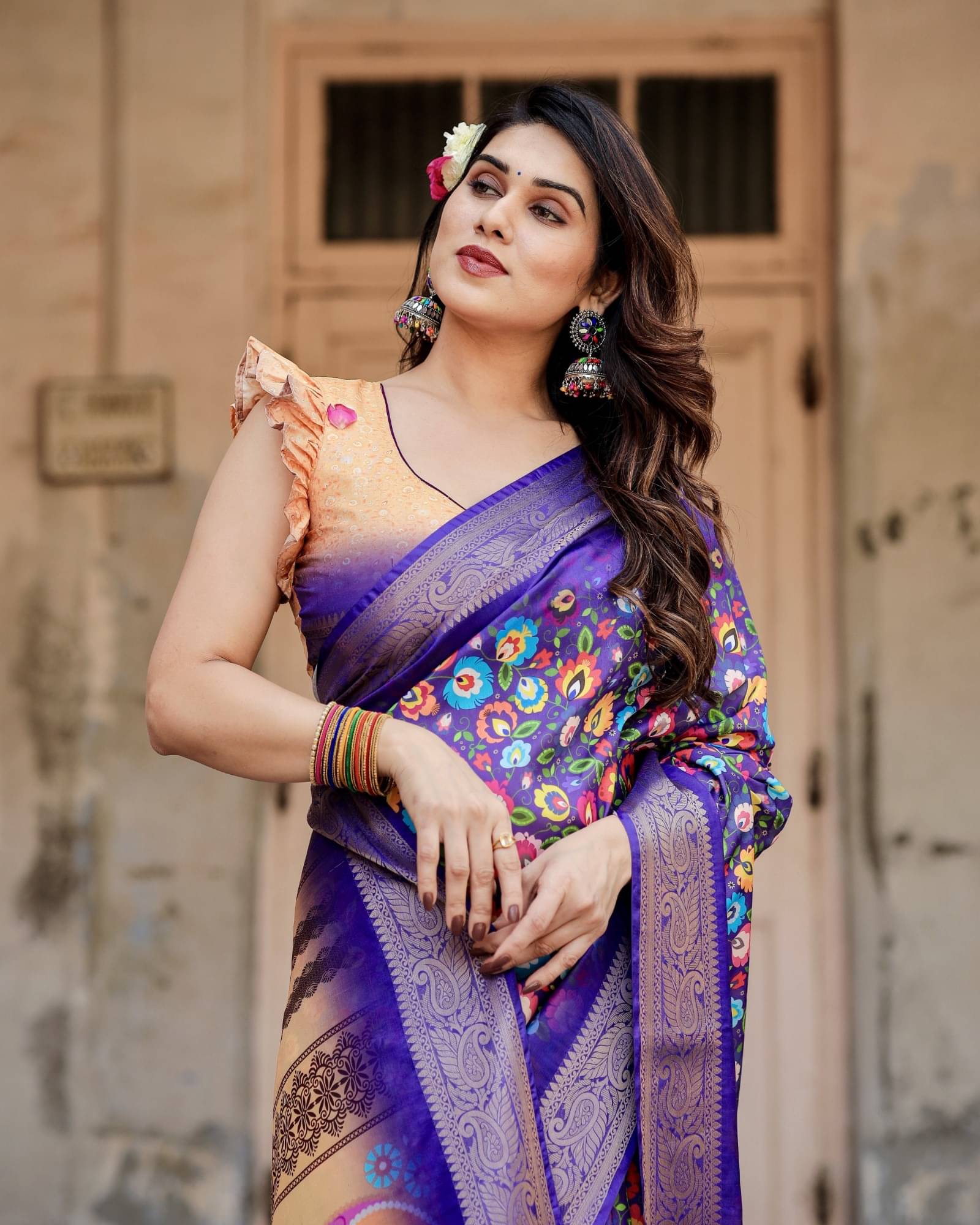     			Almaari Fashion Cotton Silk Printed Saree With Unstitched Blouse Piece ( Purple )