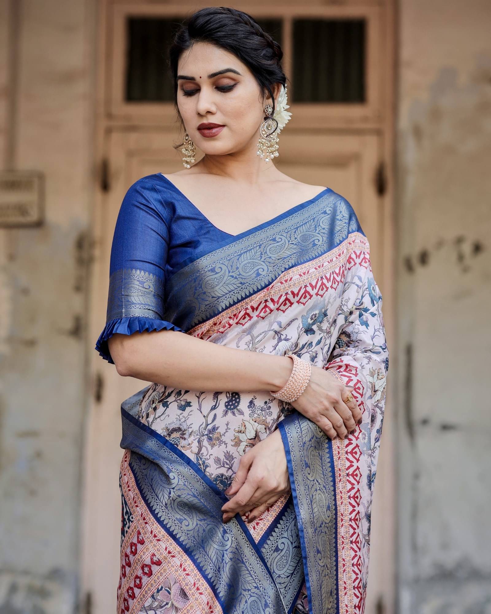     			Almaari Fashion Cotton Silk Printed Saree With Unstitched Blouse Piece ( Pink )