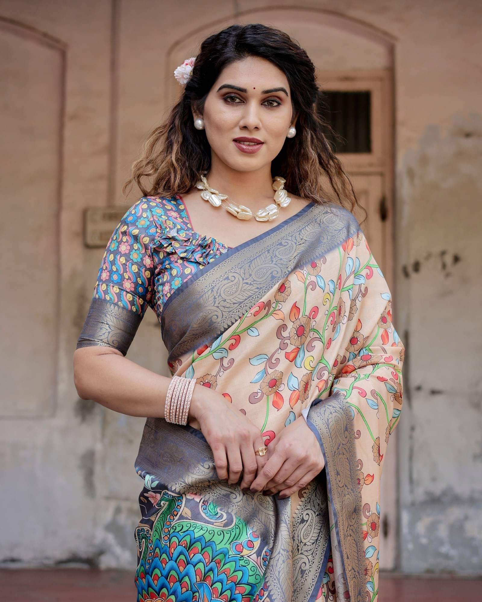 Almaari Fashion Cotton Silk Printed Saree With Unstitched Blouse Piece ( Brown ) Almaari Fashion Cotton Silk Printed Saree With Unstitched Blouse Piece ( Brown )