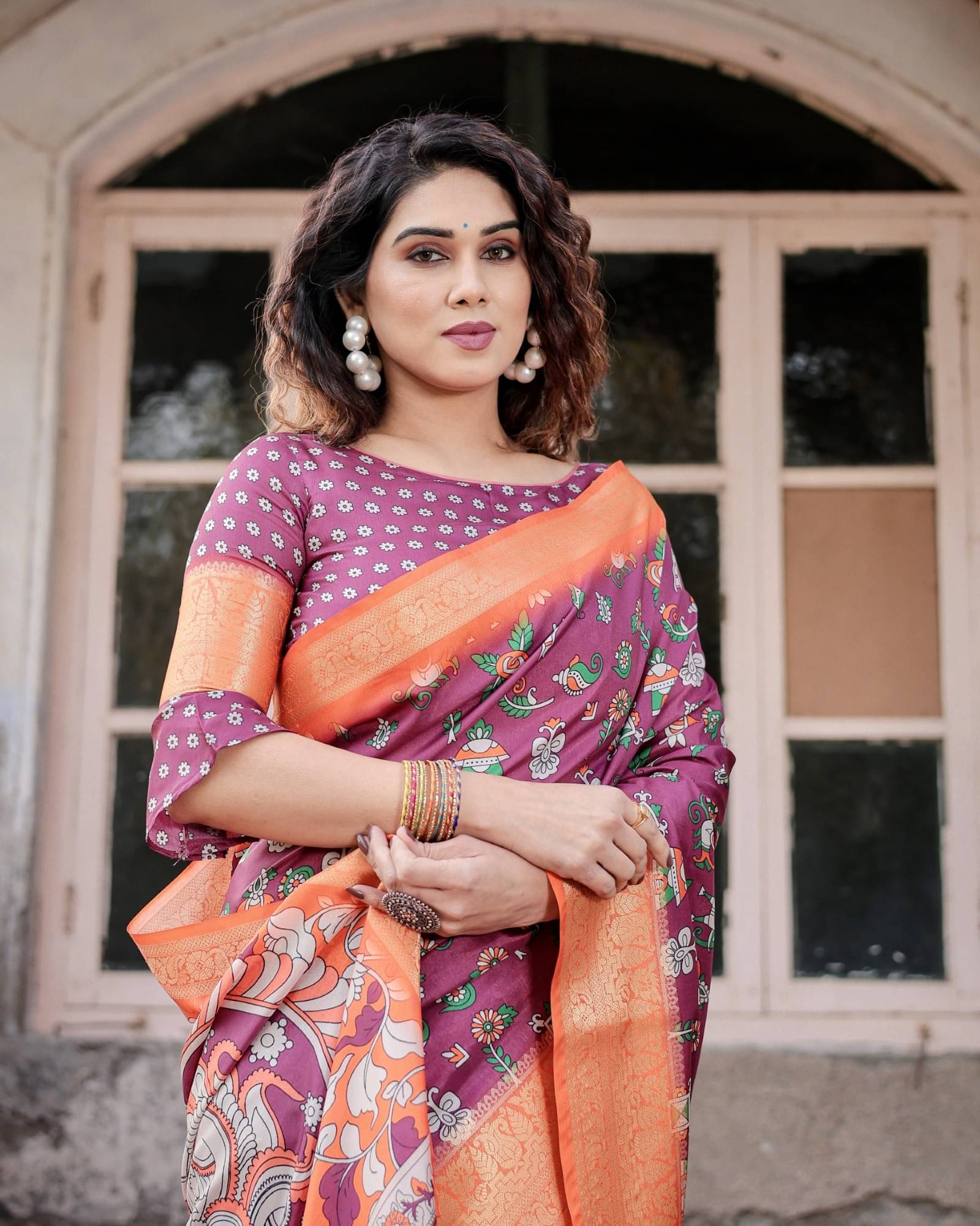 Almaari Fashion Cotton Silk Printed Saree With Unstitched Blouse Piece ( Purple ) Almaari Fashion Cotton Silk Printed Saree With Unstitched Blouse Piece ( Purple )