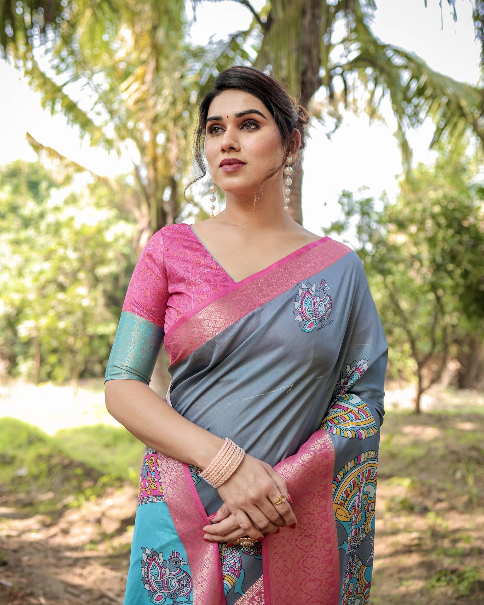     			Almaari Fashion Cotton Silk Printed Saree With Unstitched Blouse Piece ( Grey )