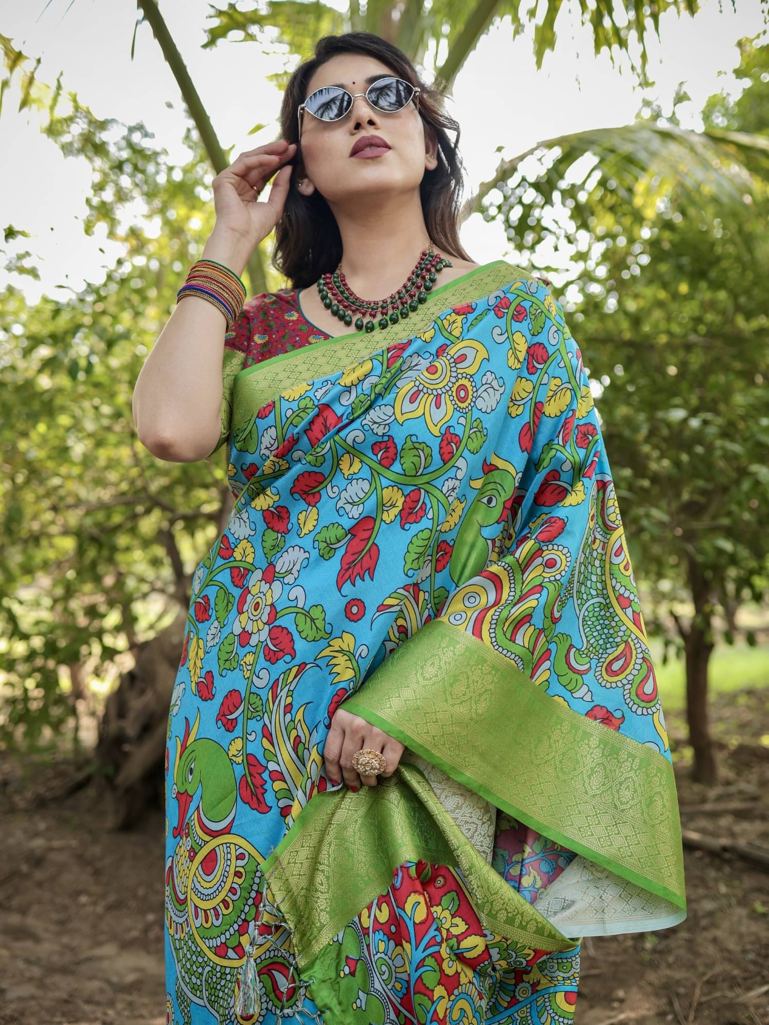     			Almaari Fashion Cotton Silk Printed Saree With Unstitched Blouse Piece ( Blue )