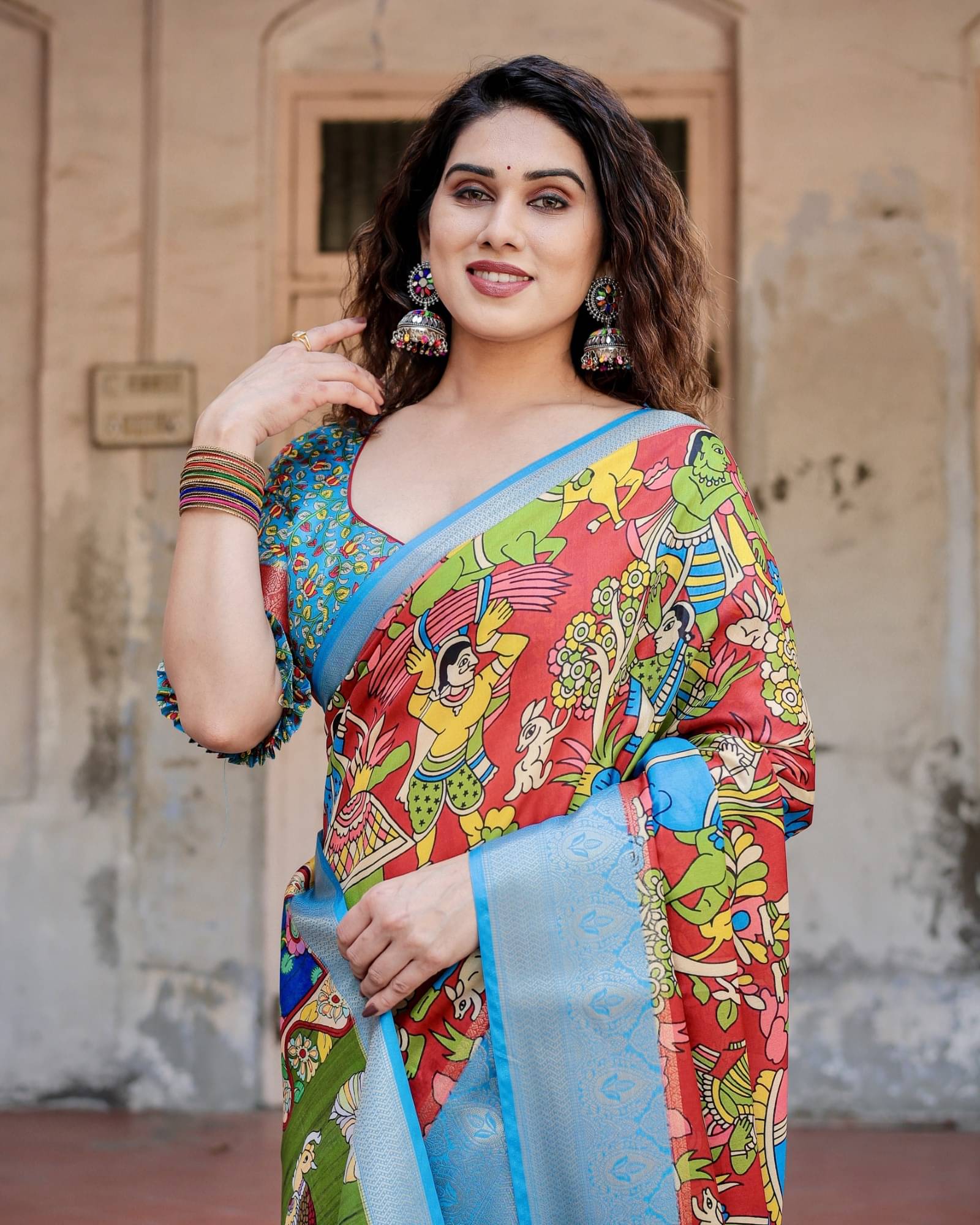     			Almaari Fashion Cotton Silk Printed Saree With Unstitched Blouse Piece ( Red )