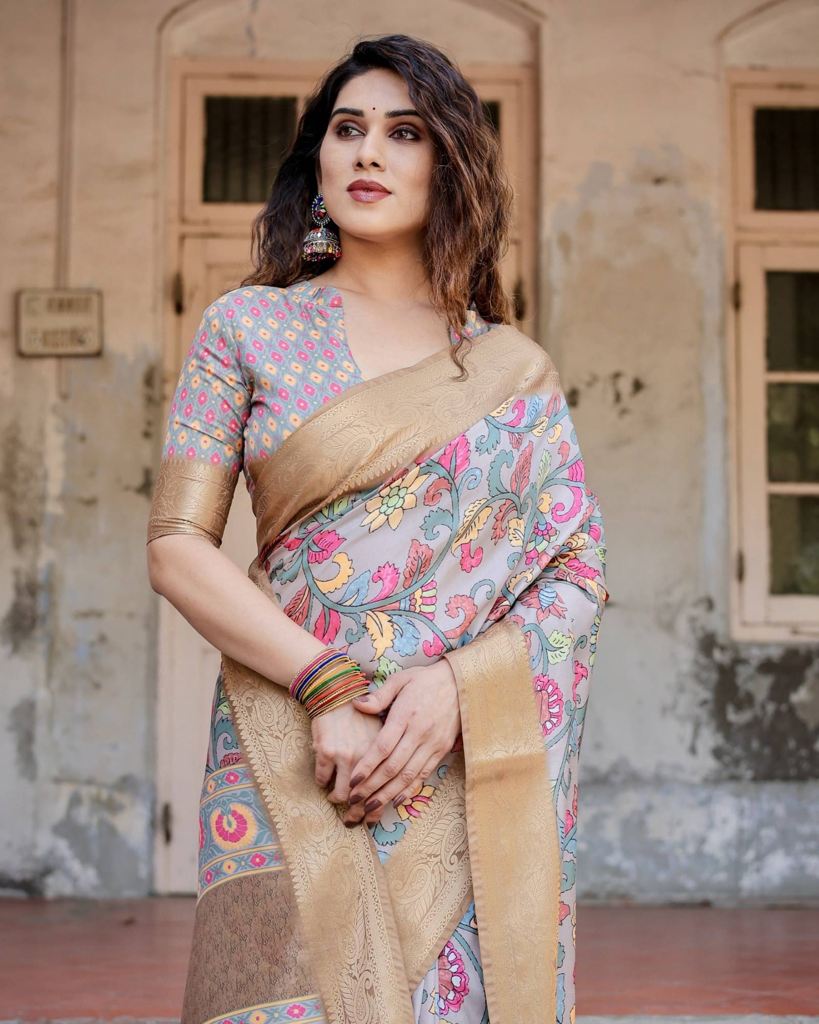     			Almaari Fashion Cotton Silk Printed Saree With Unstitched Blouse Piece ( Grey )