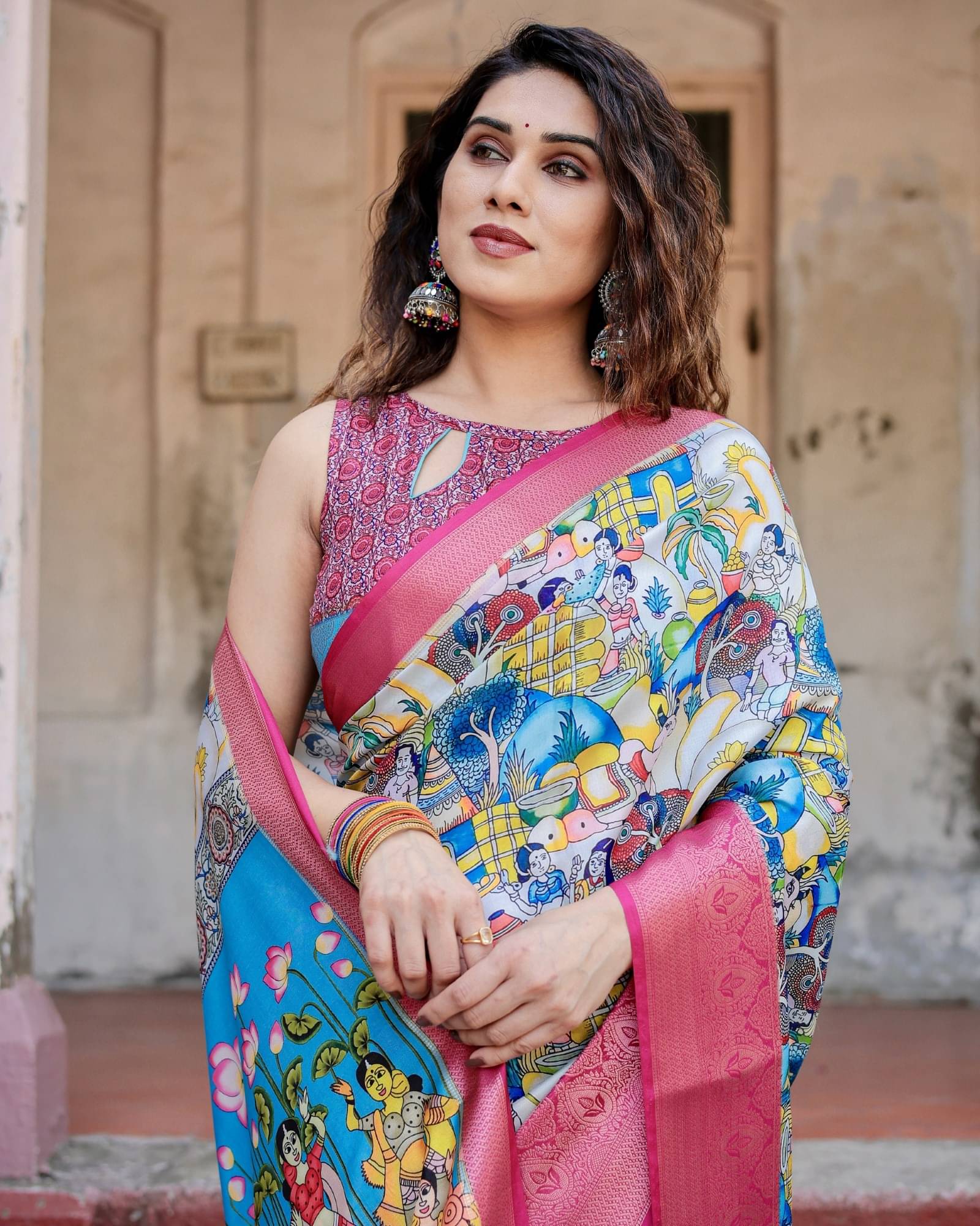     			Almaari Fashion Cotton Silk Printed Saree With Unstitched Blouse Piece ( Multicolor )