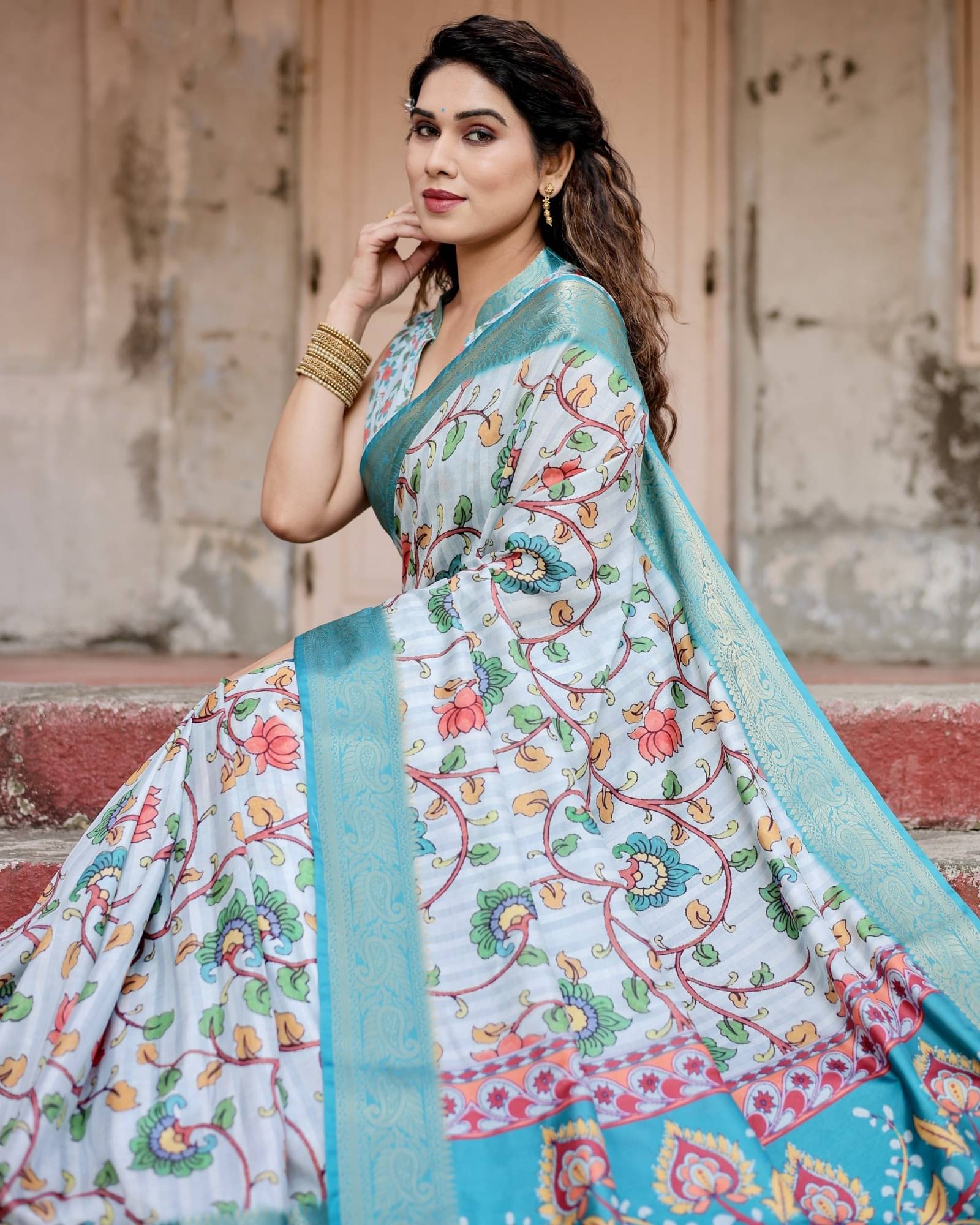 Almaari Fashion Cotton Silk Printed Saree With Unstitched Blouse Piece ( Light Blue ) Almaari Fashion Cotton Silk Printed Saree With Unstitched Blouse Piece ( Light Blue )