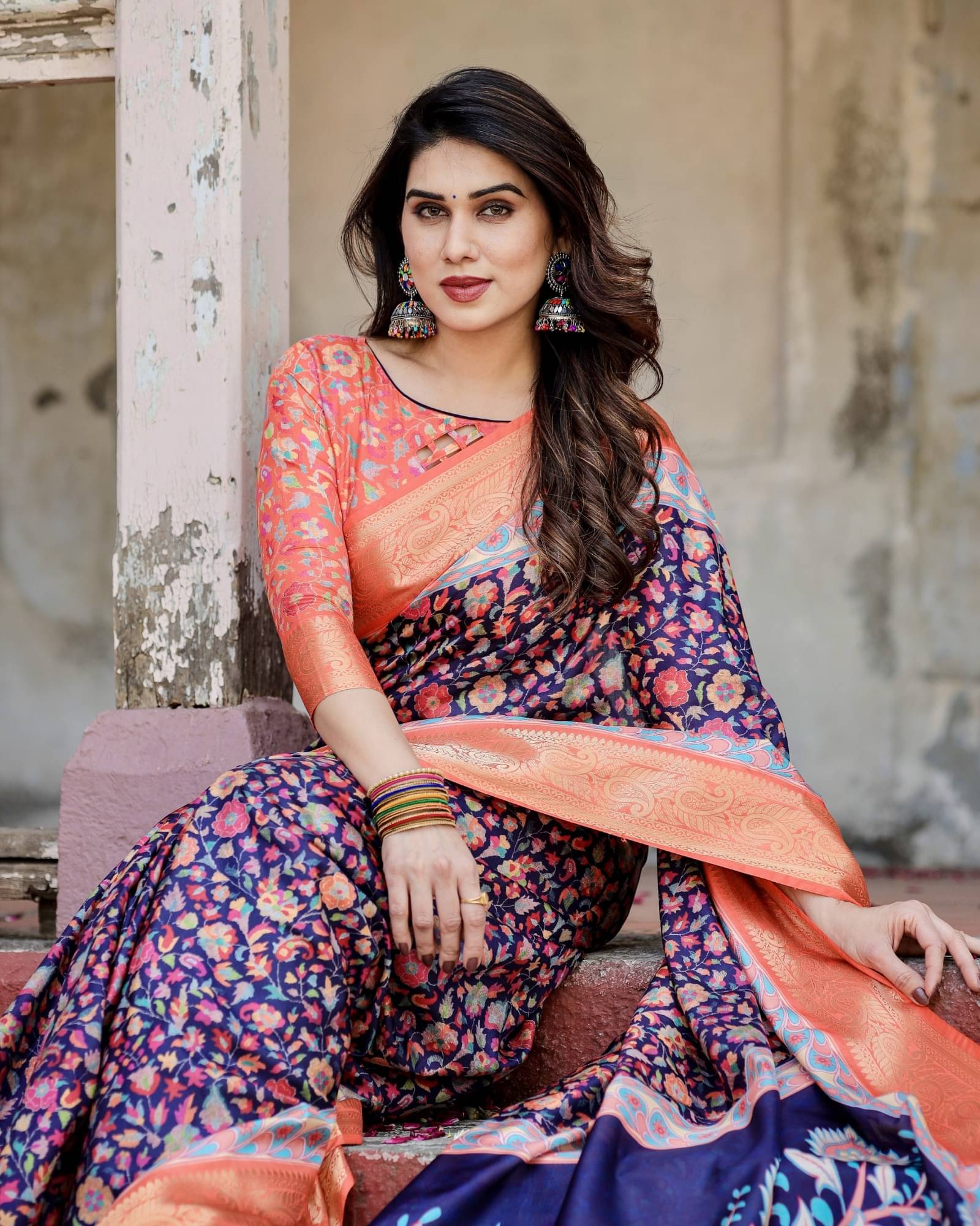     			Almaari Fashion Cotton Silk Printed Saree With Unstitched Blouse Piece ( Blue )