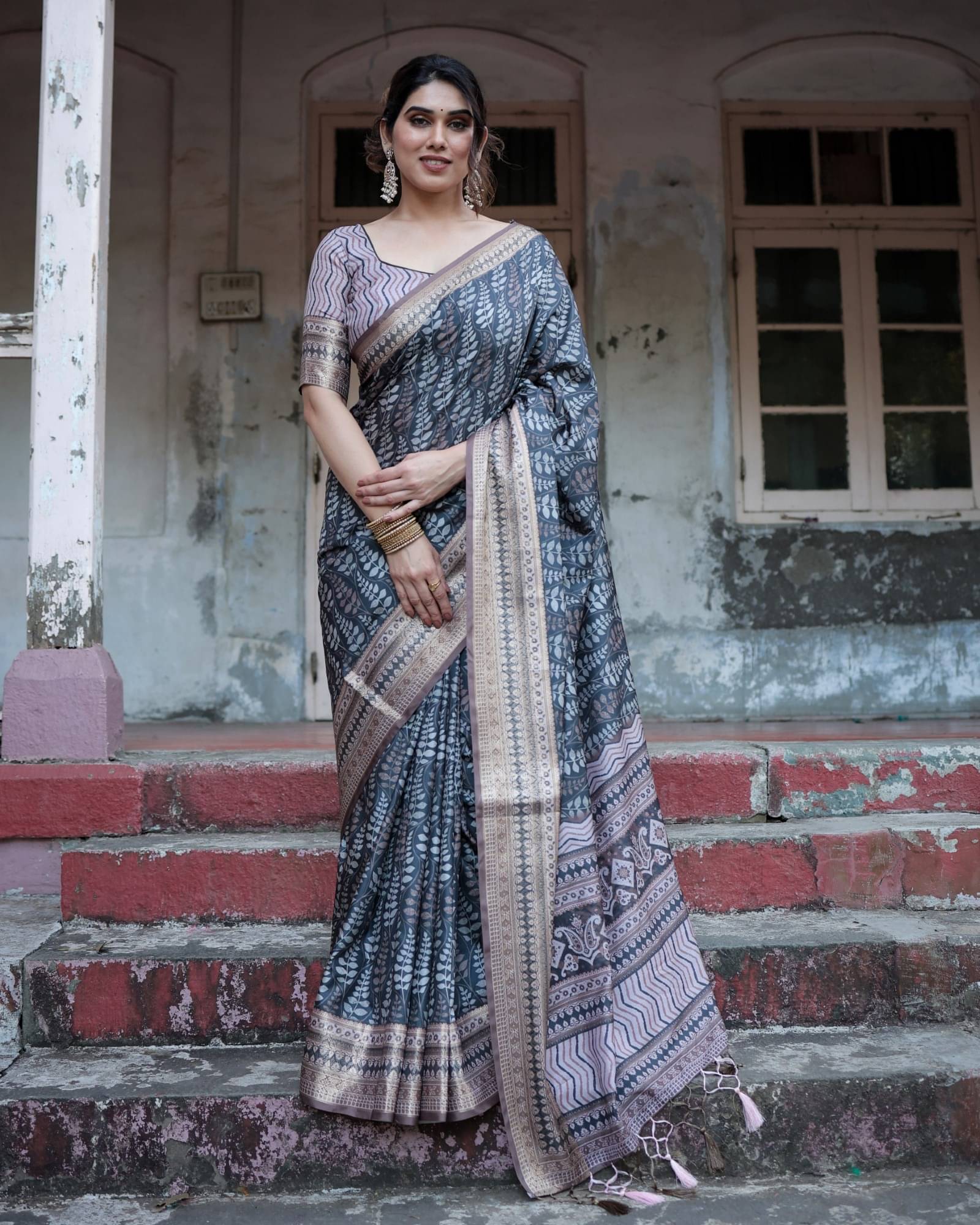     			Almaari Fashion Cotton Silk Printed Saree With Unstitched Blouse Piece ( Pink )
