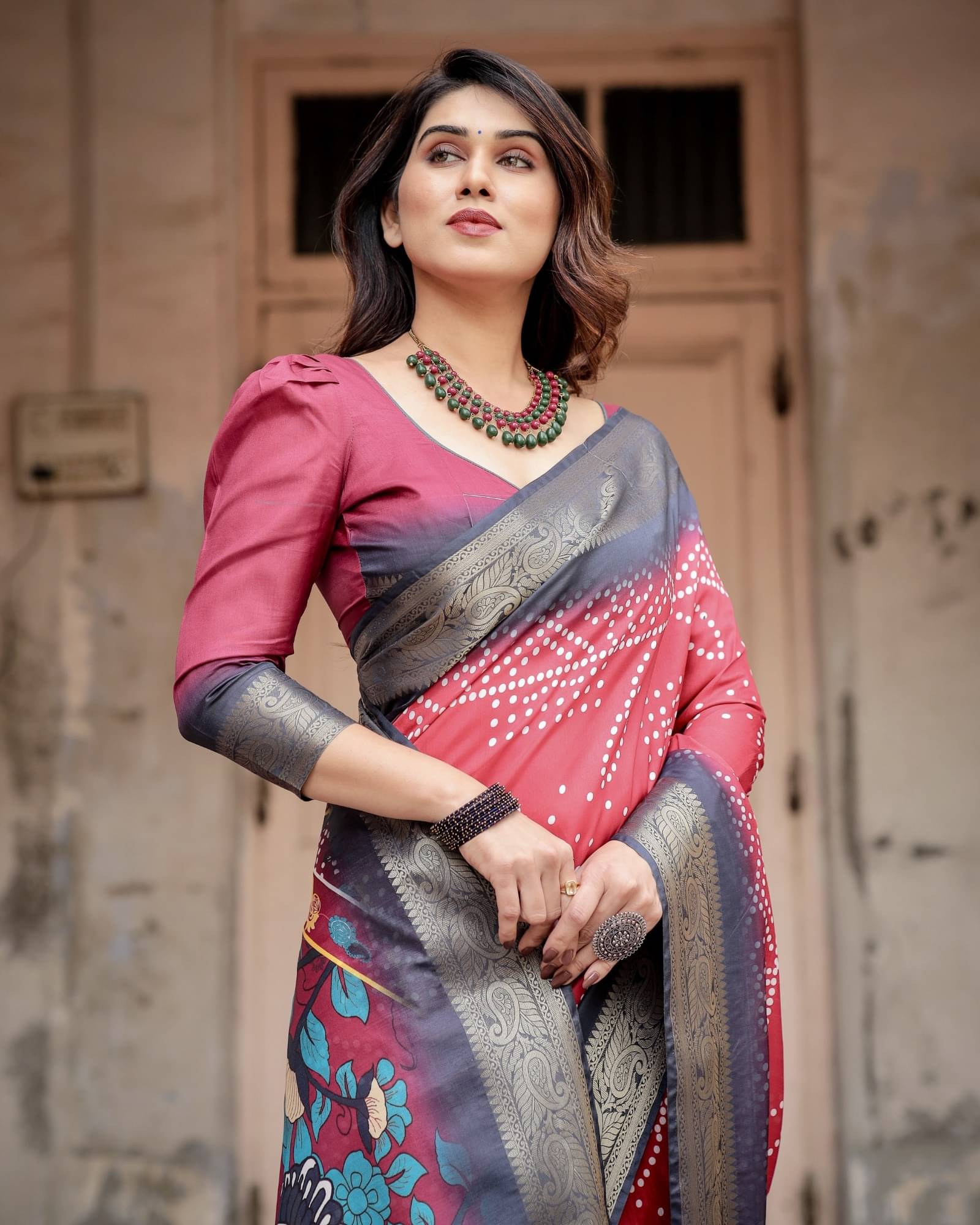     			Almaari Fashion Cotton Silk Printed Saree With Unstitched Blouse Piece ( Red )