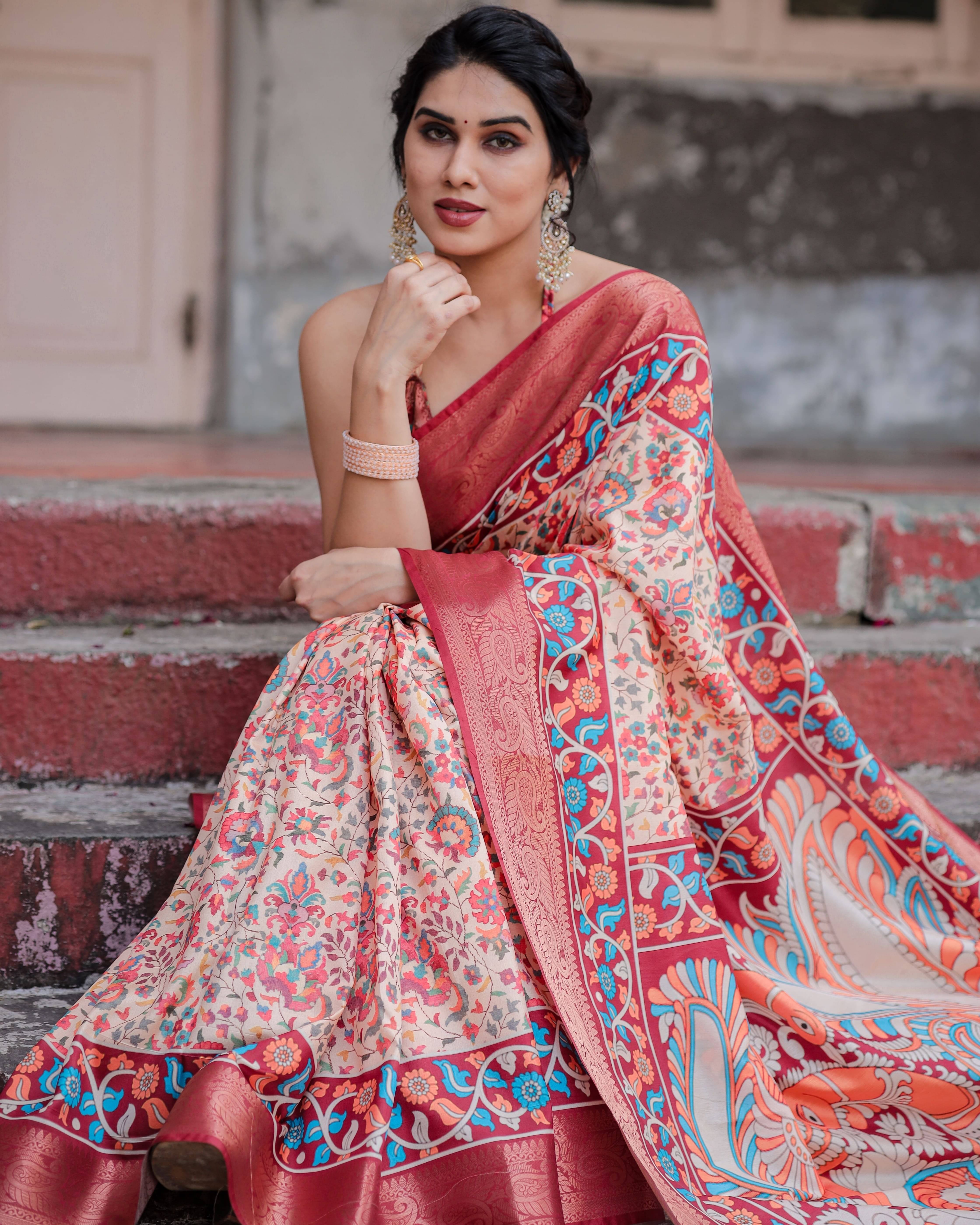 Almaari Fashion Cotton Silk Printed Saree With Unstitched Blouse Piece ( Maroon ) Almaari Fashion Cotton Silk Printed Saree With Unstitched Blouse Piece ( Maroon )
