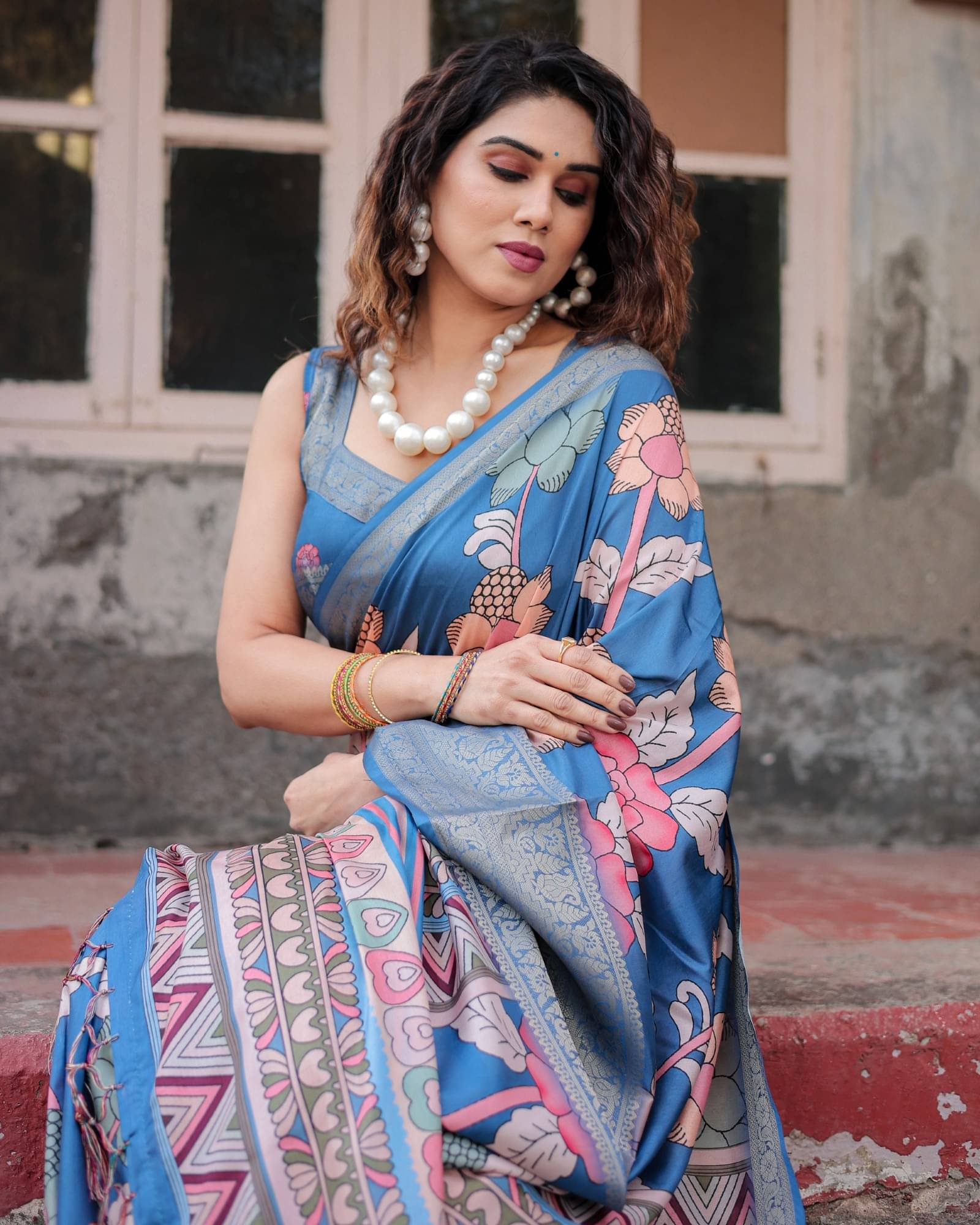     			Almaari Fashion Cotton Silk Printed Saree With Unstitched Blouse Piece ( Blue )