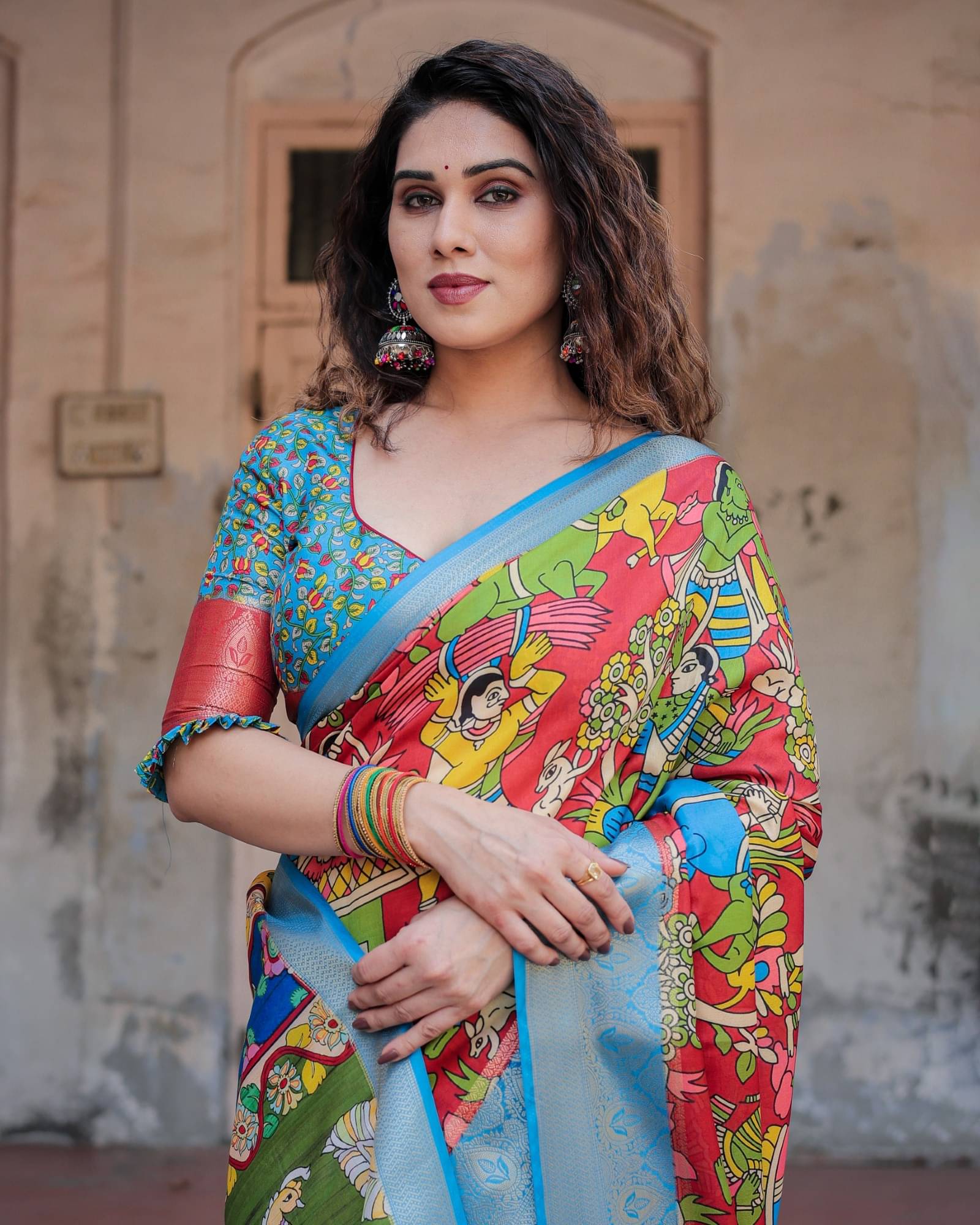     			Almaari Fashion Cotton Silk Printed Saree With Unstitched Blouse Piece ( Red )