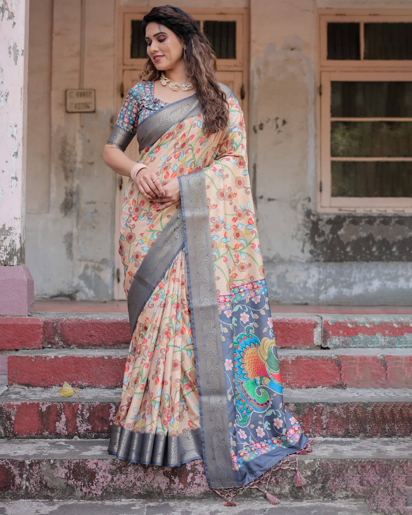 Almaari Fashion Cotton Silk Printed Saree With Unstitched Blouse Piece ( Brown ) Almaari Fashion Cotton Silk Printed Saree With Unstitched Blouse Piece ( Brown )