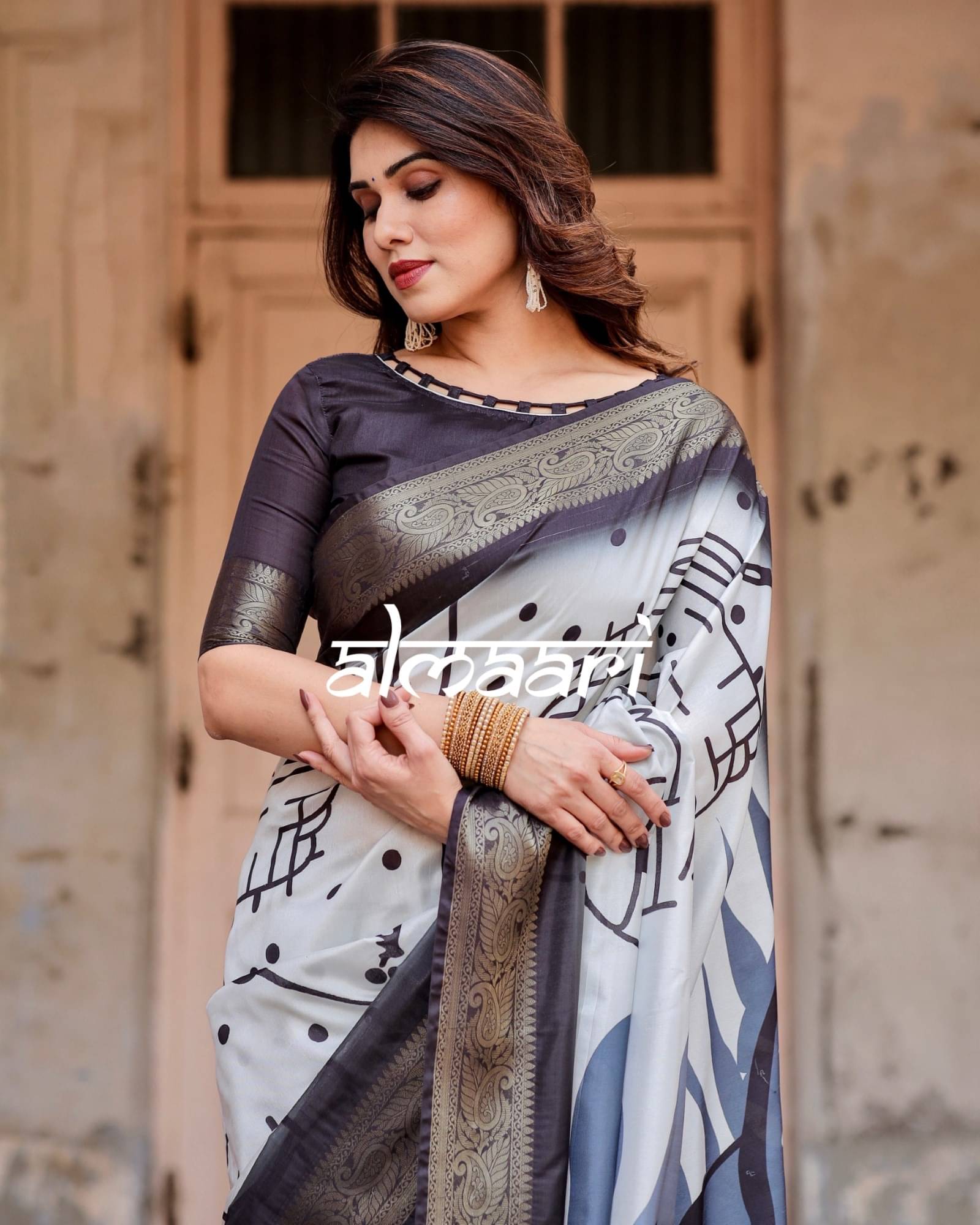     			Almaari Fashion Cotton Silk Printed Saree With Unstitched Blouse Piece ( Grey )