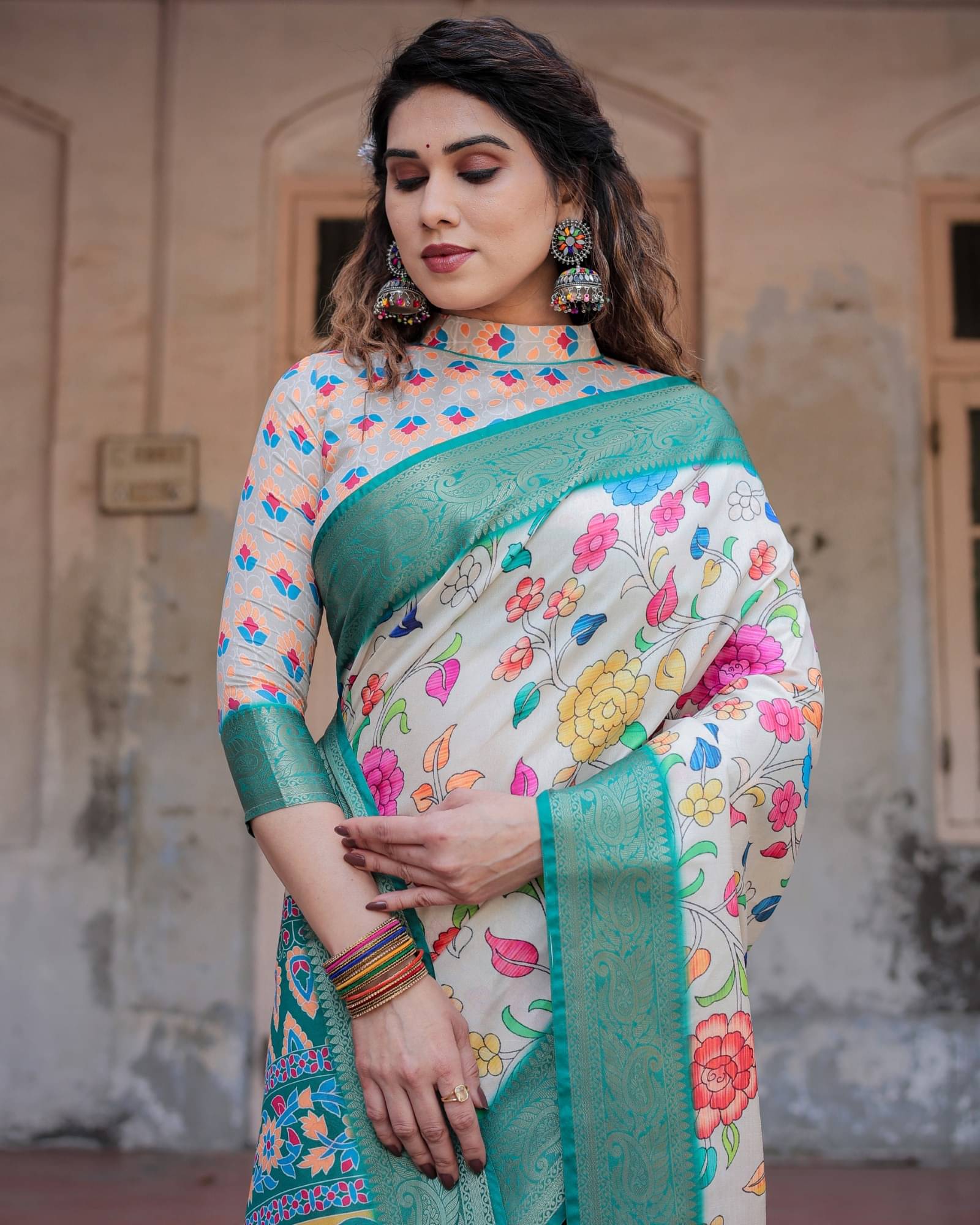     			Almaari Fashion Cotton Silk Printed Saree With Unstitched Blouse Piece ( Grey )