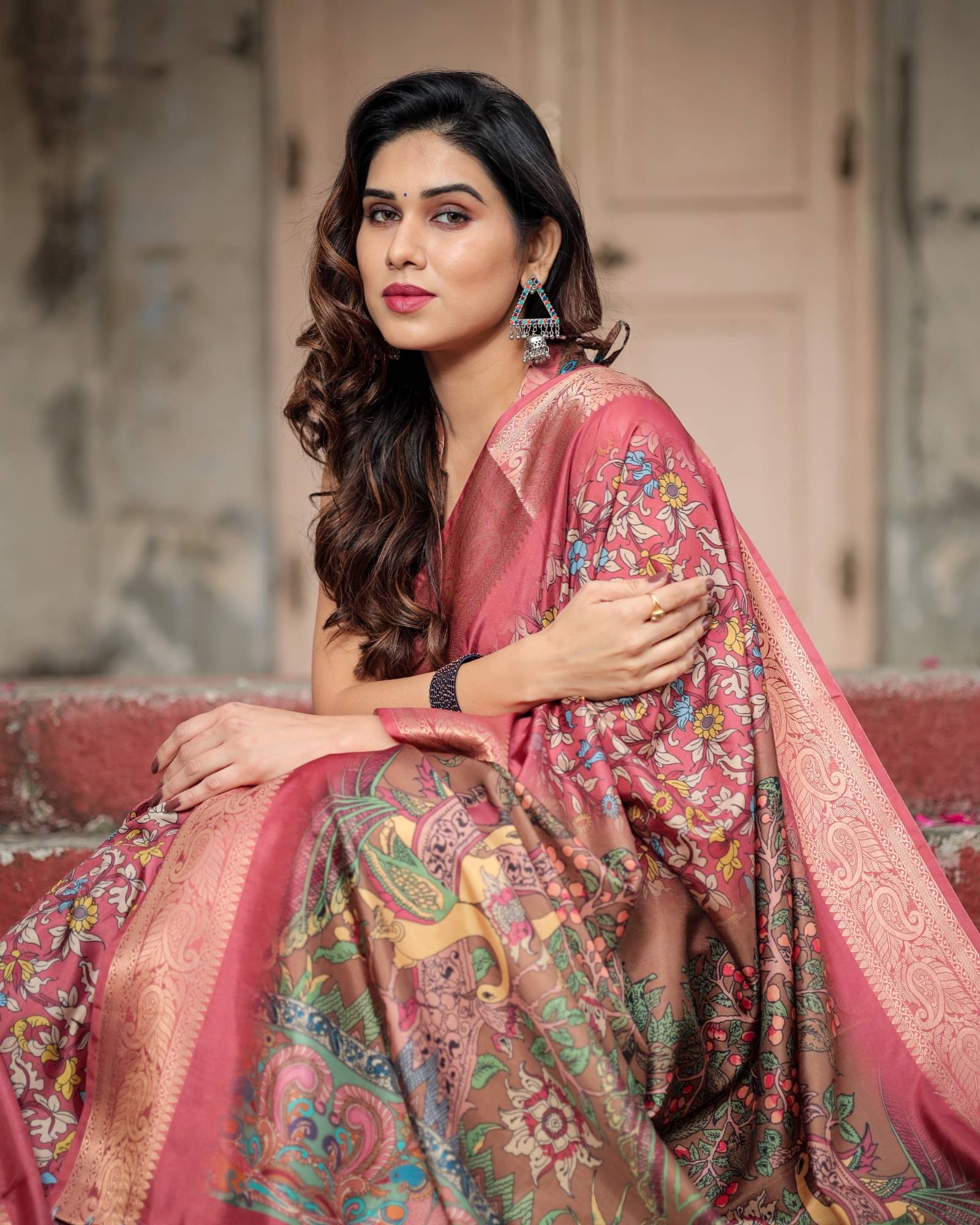     			Almaari Fashion Cotton Silk Printed Saree With Unstitched Blouse Piece ( Maroon )