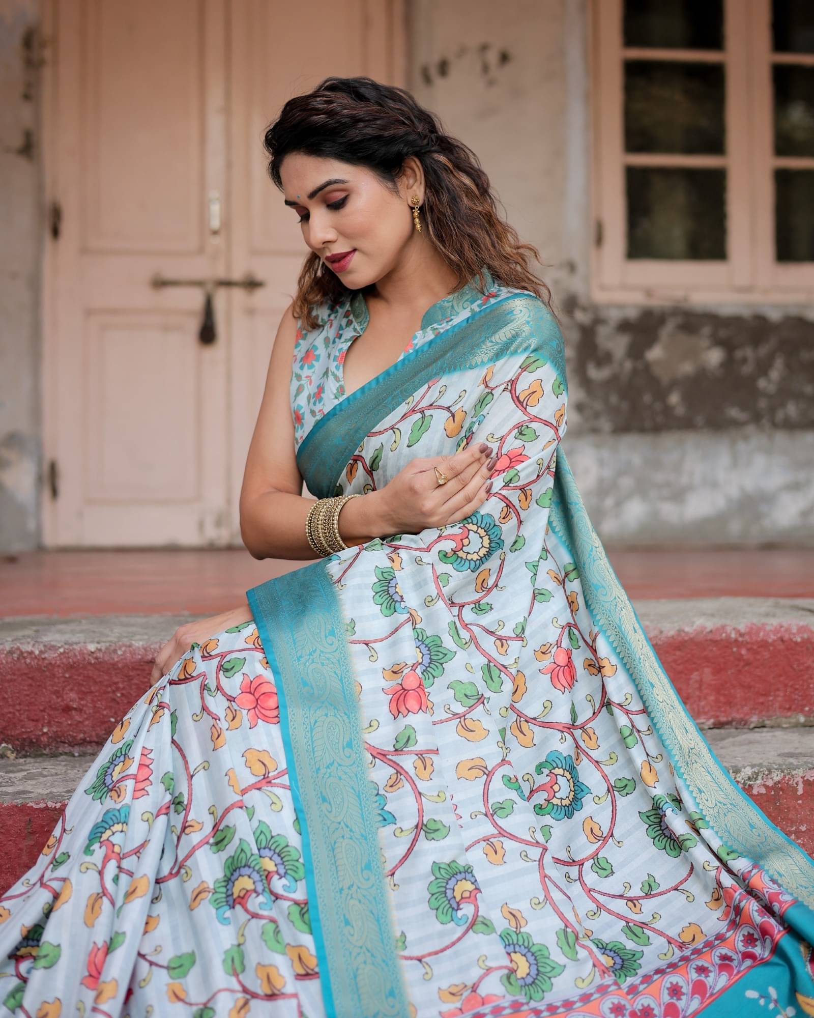     			Almaari Fashion Cotton Silk Printed Saree With Unstitched Blouse Piece ( Blue )