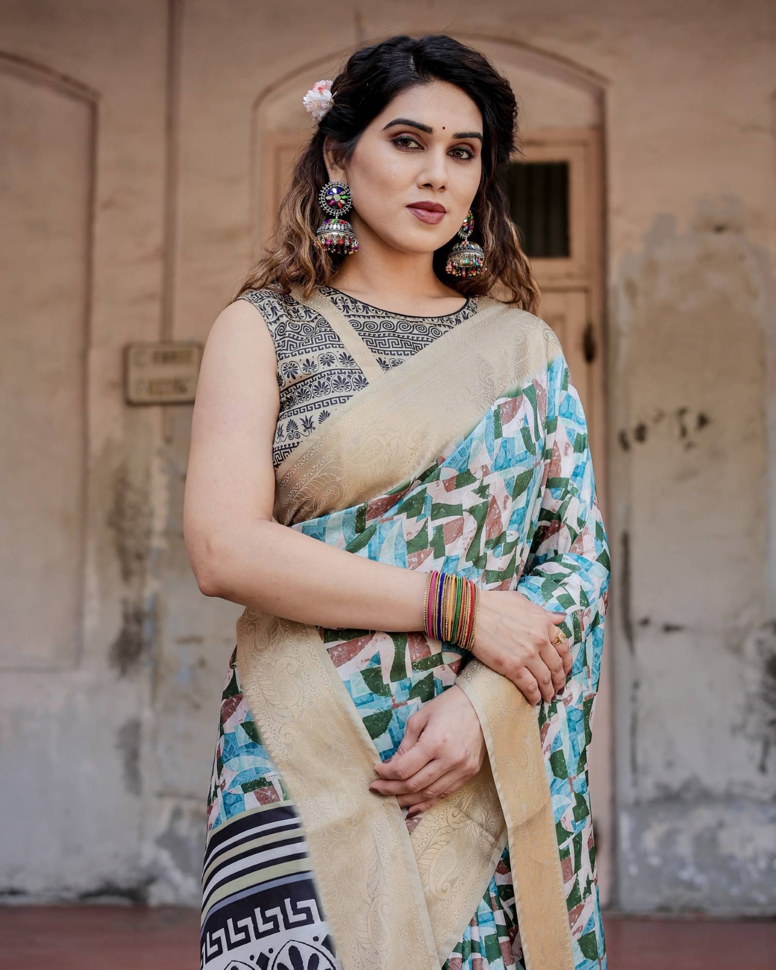 Almaari Fashion Cotton Silk Printed Saree With Unstitched Blouse Piece ( Blue ) Almaari Fashion Cotton Silk Printed Saree With Unstitched Blouse Piece ( Blue )