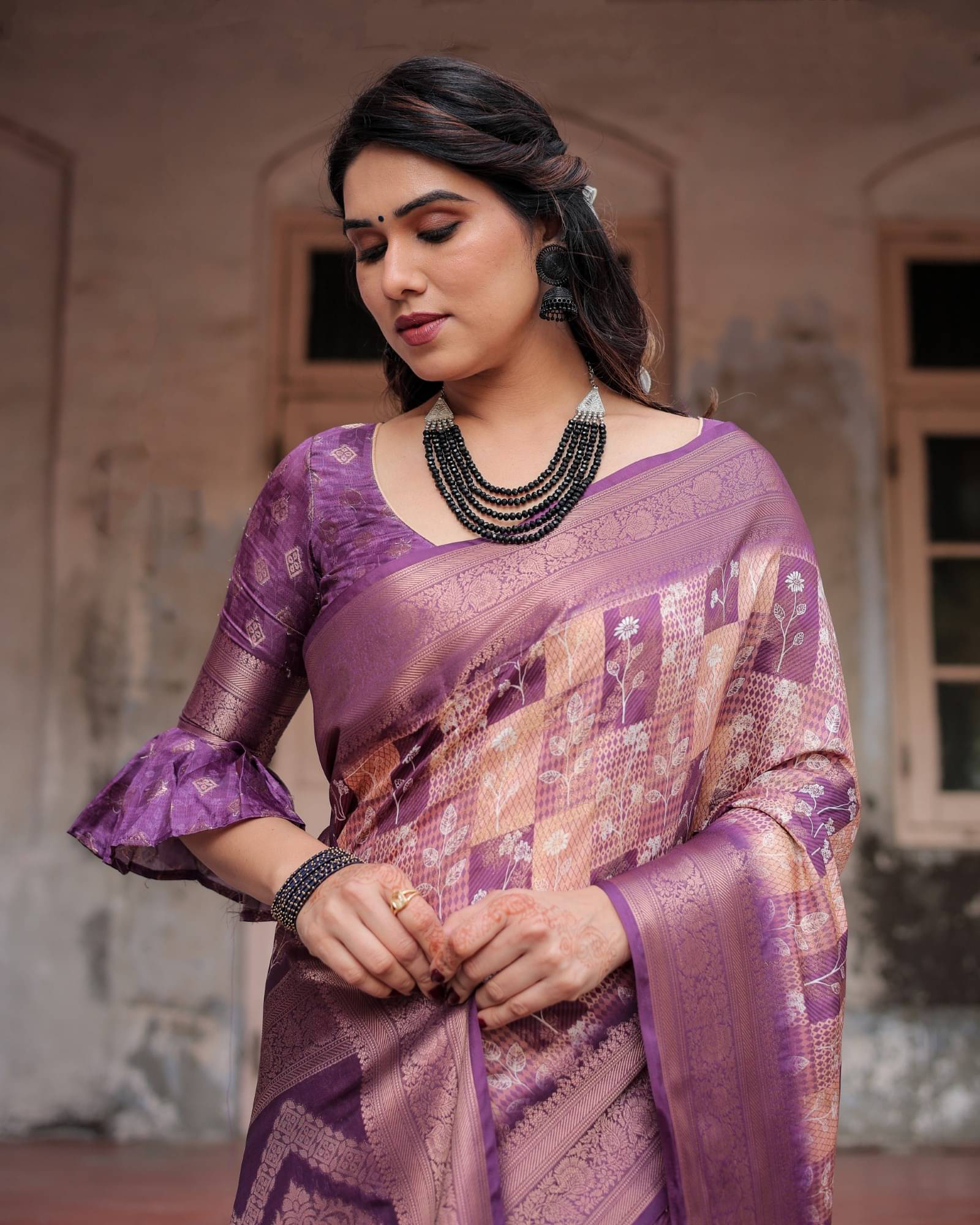     			Almaari Fashion Cotton Silk Printed Saree With Unstitched Blouse Piece ( Purple )