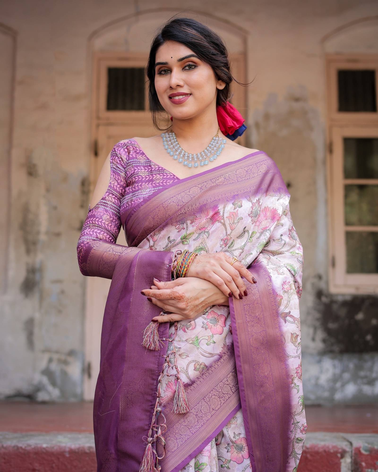 Almaari Fashion Cotton Silk Printed Saree With Unstitched Blouse Piece ( Purple ) Almaari Fashion Cotton Silk Printed Saree With Unstitched Blouse Piece ( Purple )