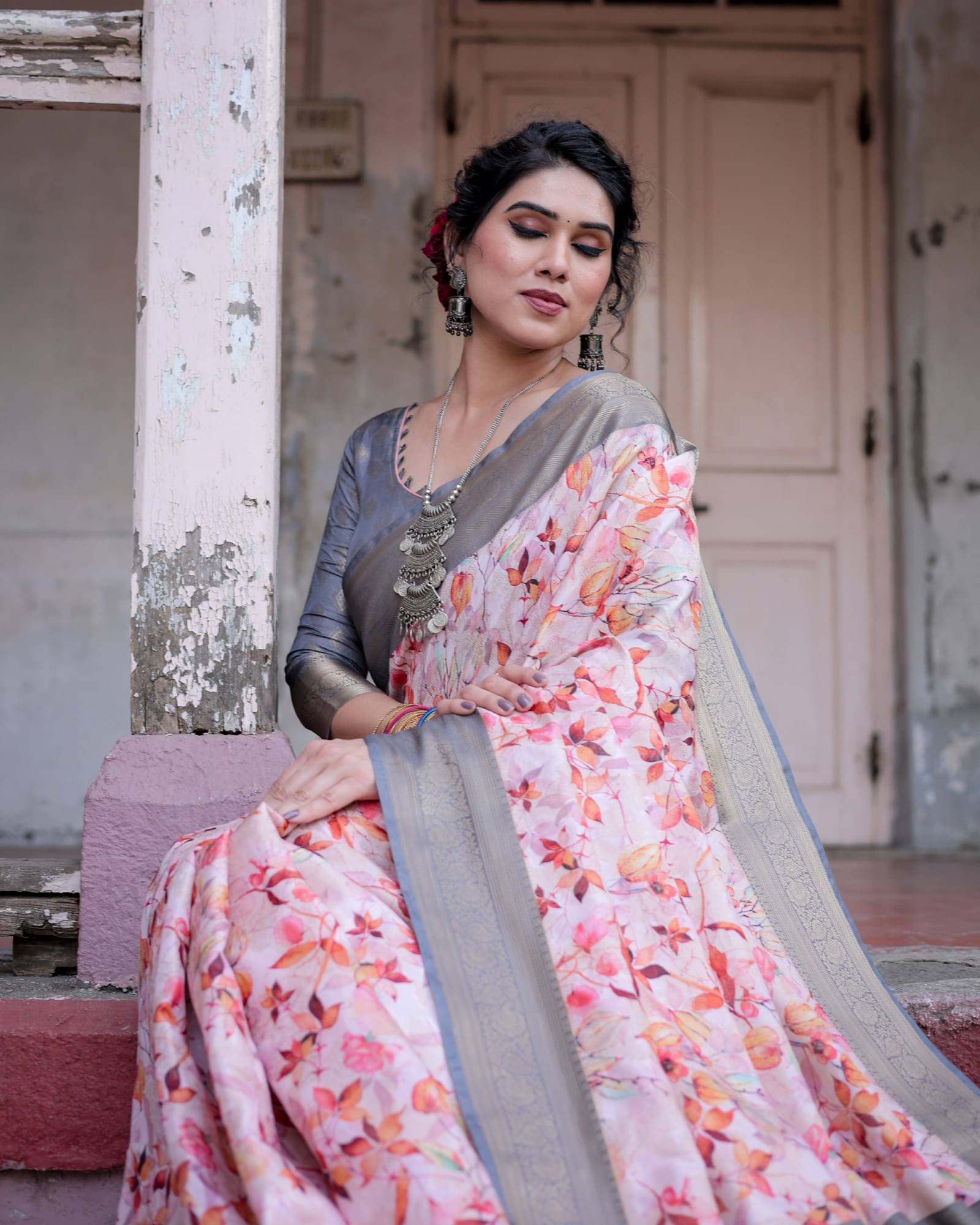     			Almaari Fashion Cotton Silk Printed Saree With Unstitched Blouse Piece ( Pink )