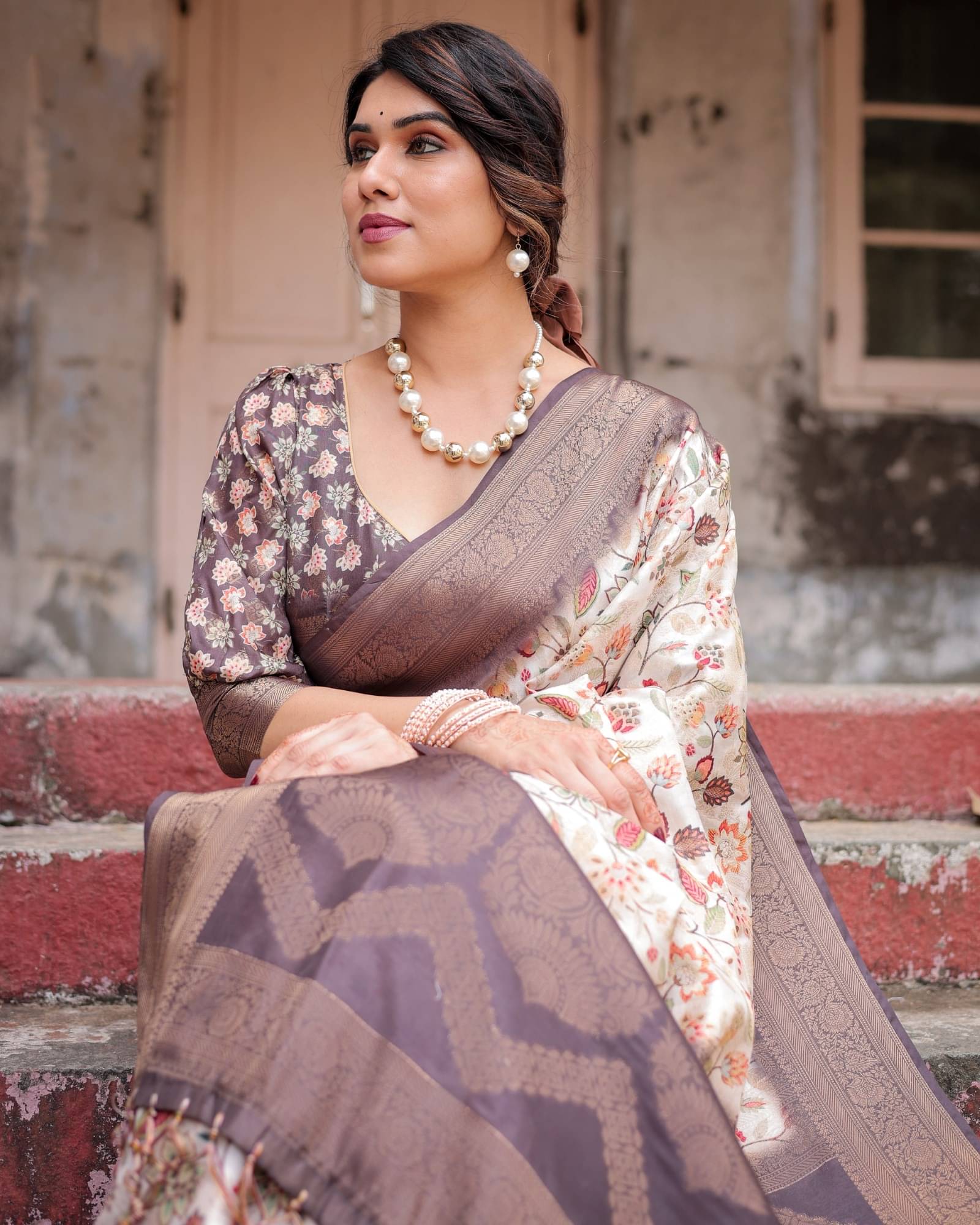 Almaari Fashion Cotton Silk Printed Saree With Unstitched Blouse Piece ( Brown ) Almaari Fashion Cotton Silk Printed Saree With Unstitched Blouse Piece ( Brown )