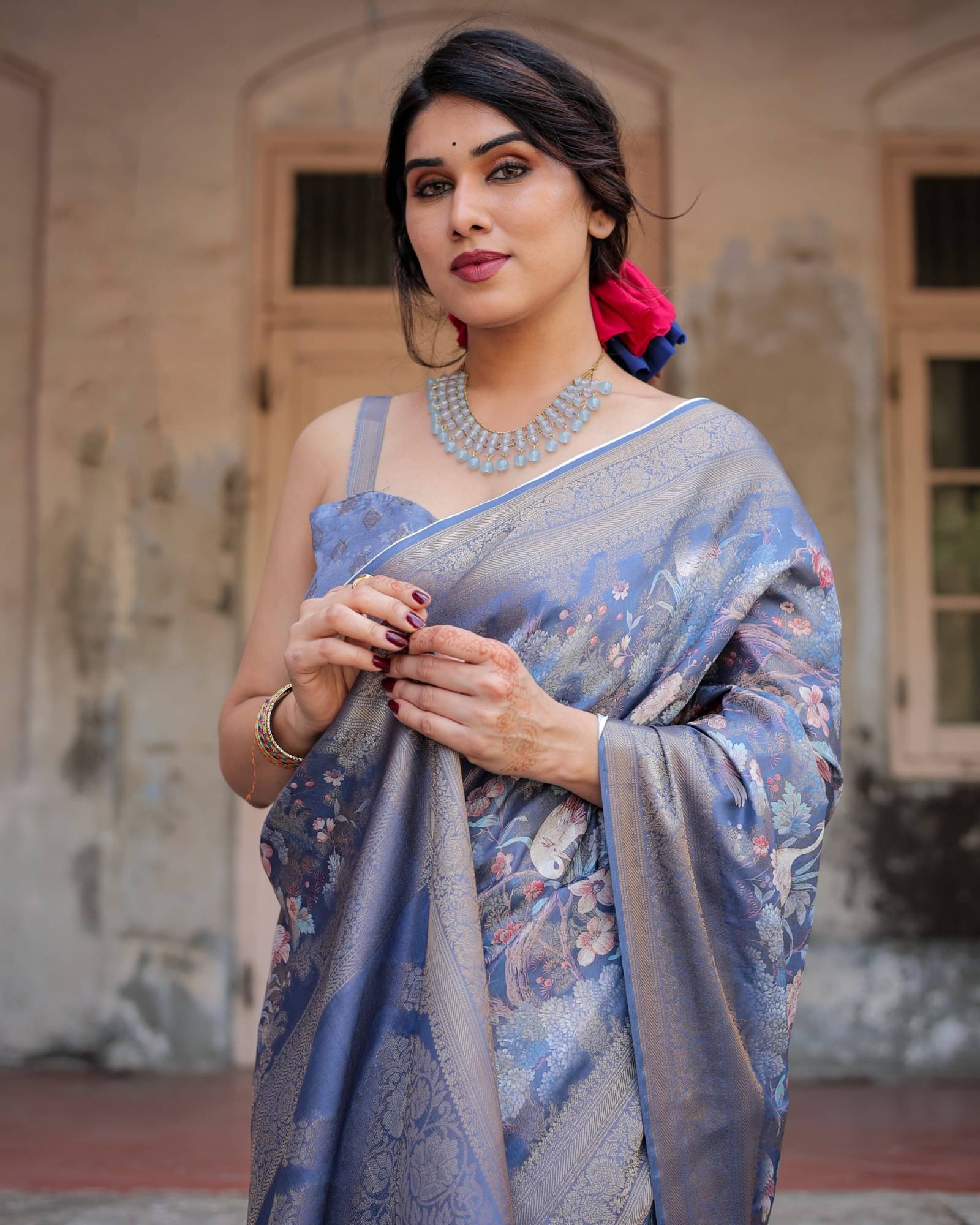     			Almaari Fashion Cotton Silk Printed Saree With Unstitched Blouse Piece ( Blue )